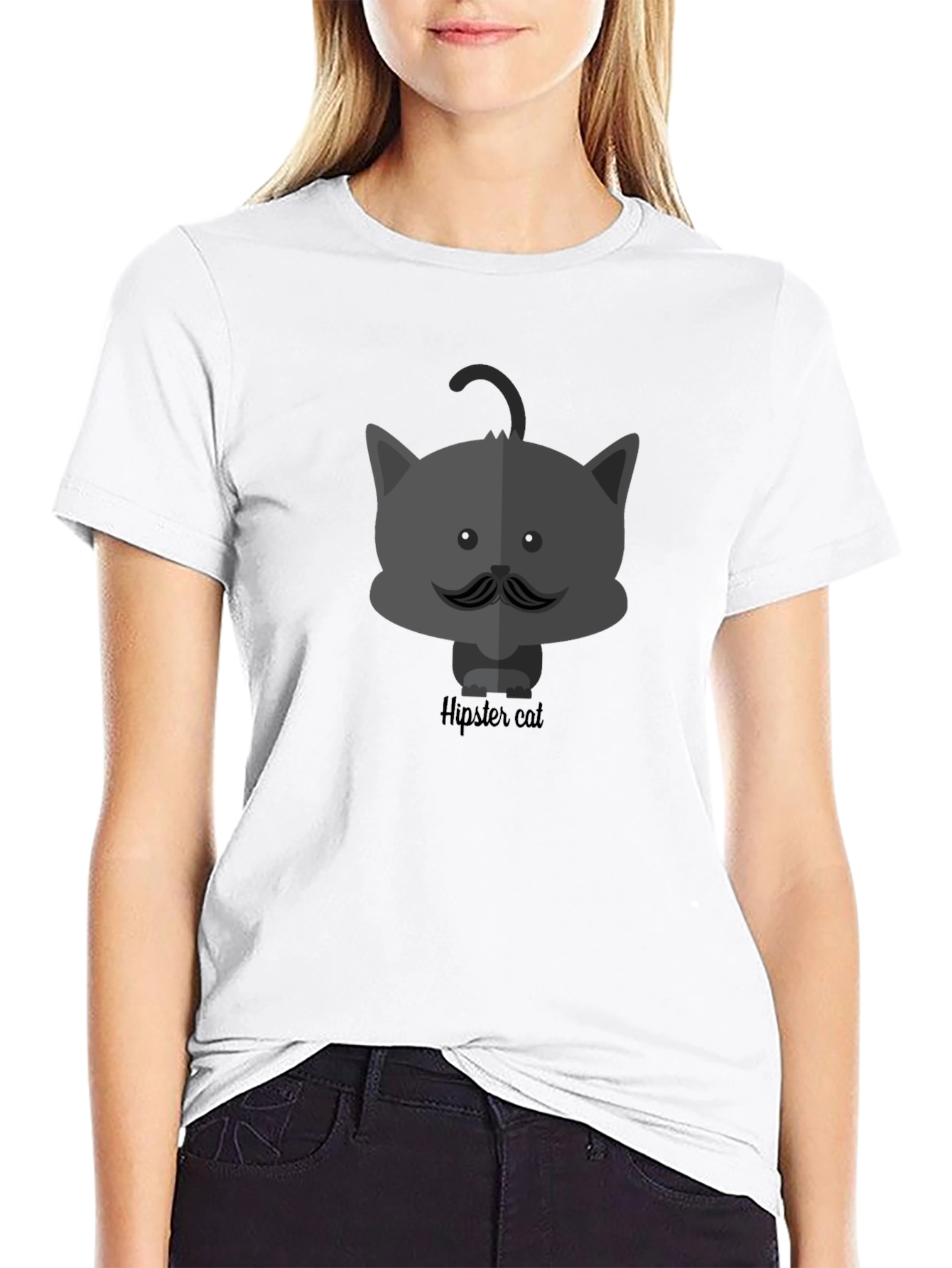 Hipster Cat Graphic Print T-Shirt