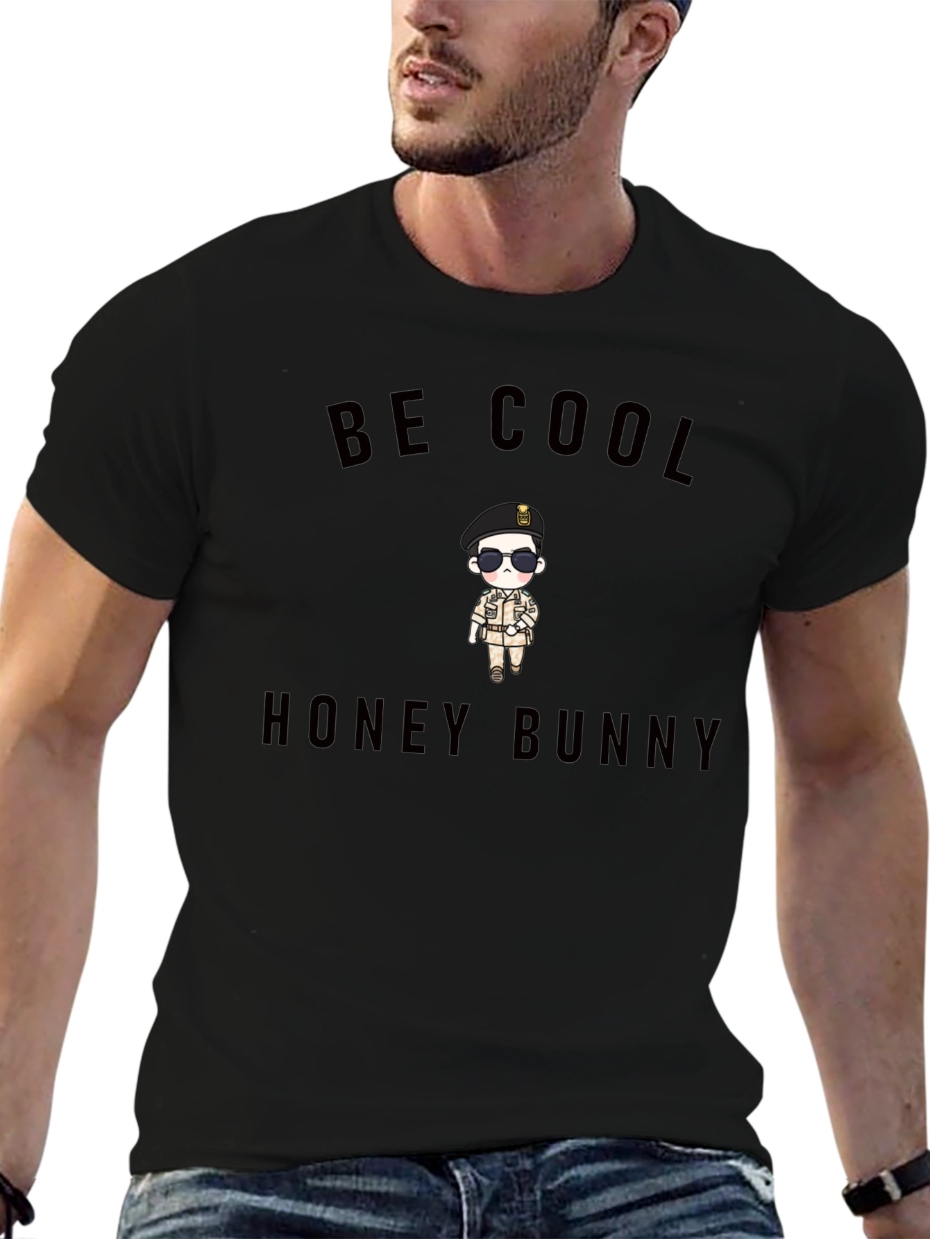 Be Cool Honey Bunny Black Graphic Tee