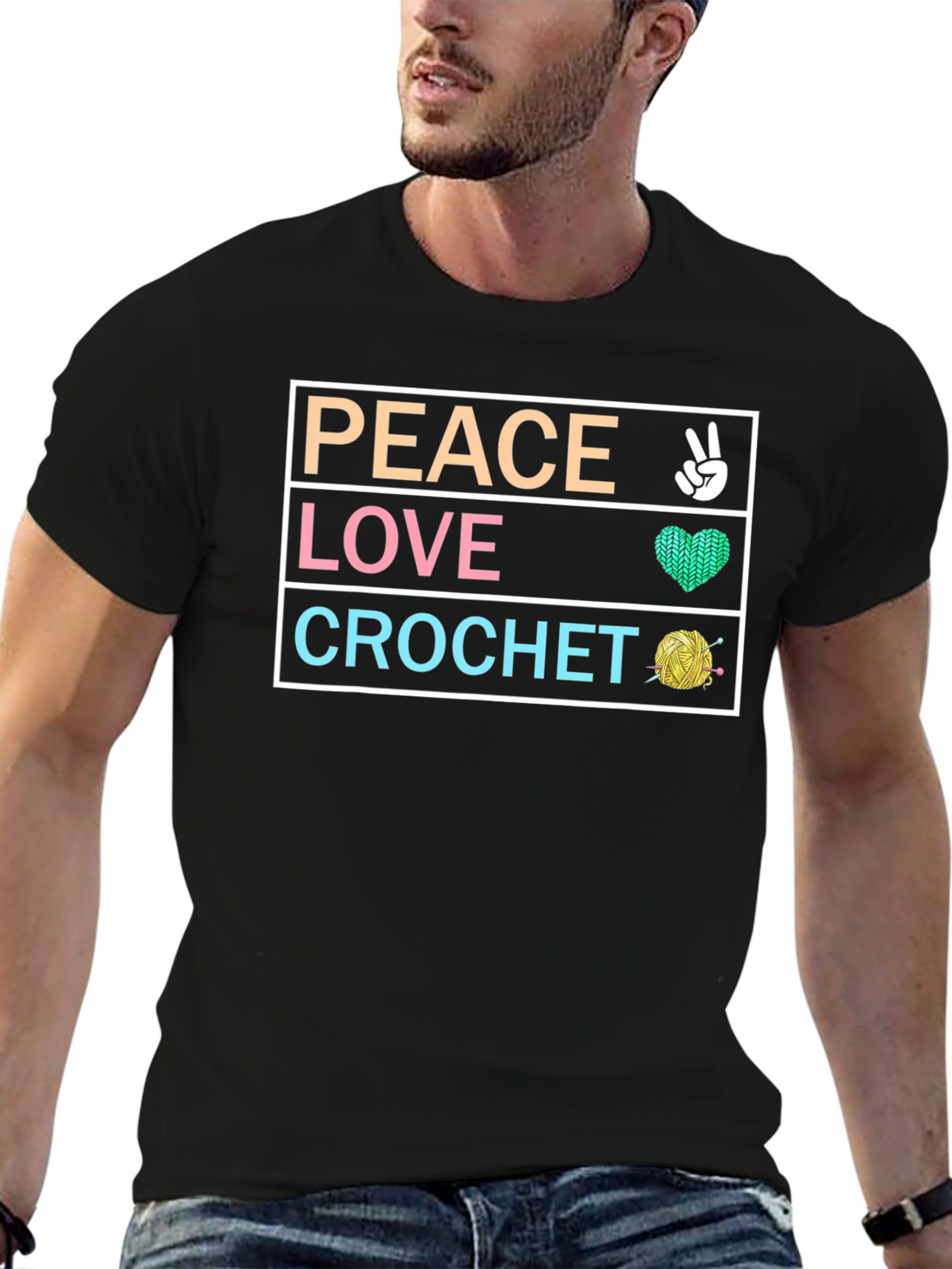 Peace Love Crochet T-Shirt - Hobbyist Crafting Tee