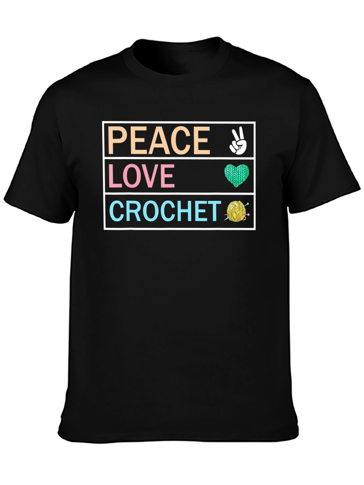 Peace Love Crochet T-Shirt - Hobbyist Crafting Tee