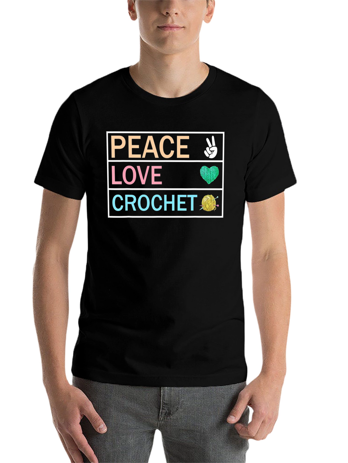 Peace Love Crochet T-Shirt - Hobbyist Crafting Tee
