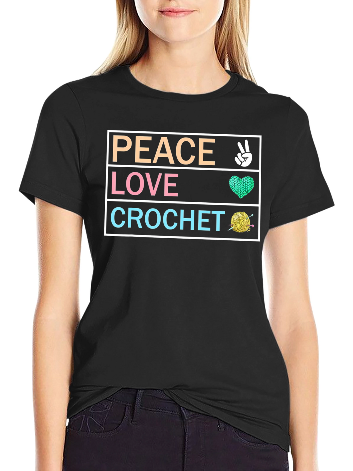 Peace Love Crochet T-Shirt - Hobbyist Crafting Tee