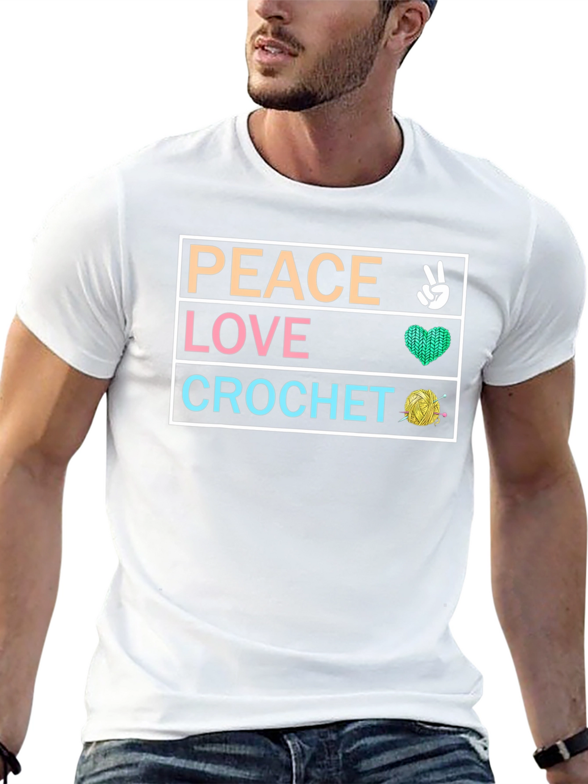 Peace Love Crochet T-Shirt - Hobbyist Crafting Tee