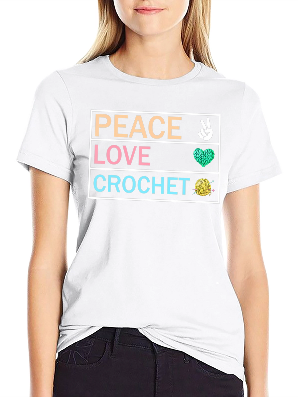 Peace Love Crochet T-Shirt - Hobbyist Crafting Tee