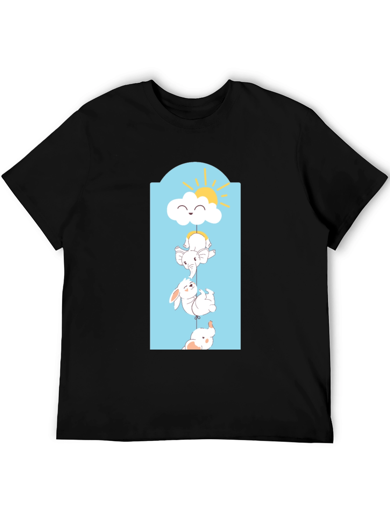 Cute Animal Stack Tee - Black Cotton Comfort