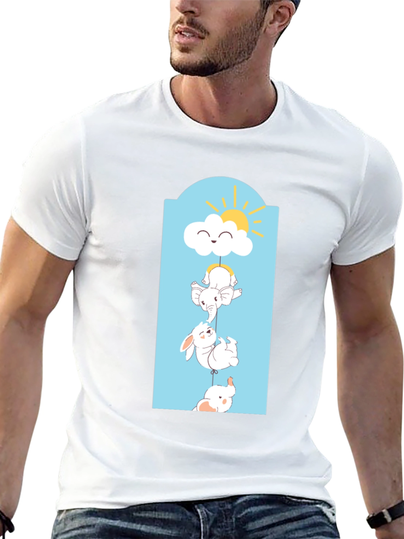 Cute Animal Stack Tee - Black Cotton Comfort