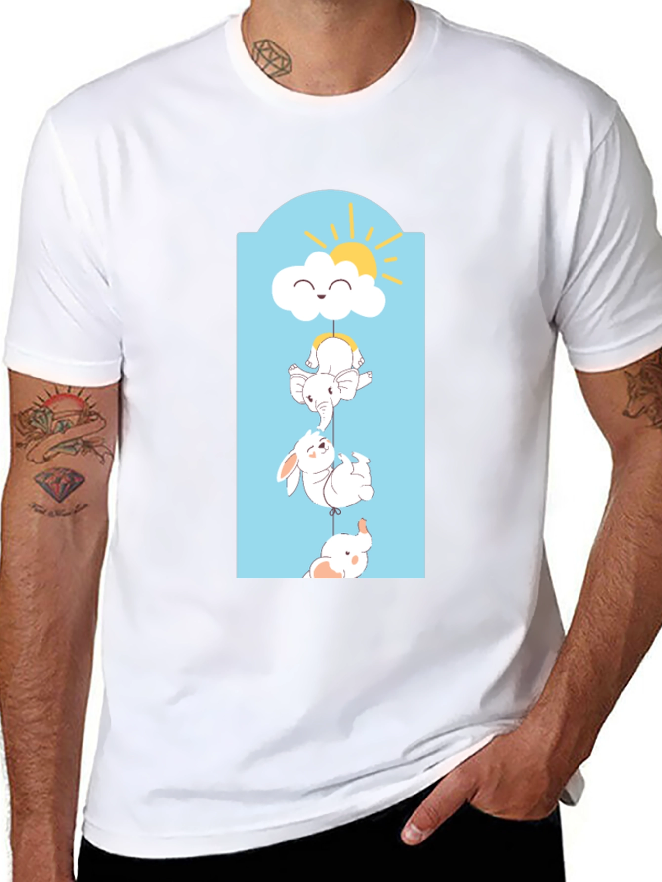 Cute Animal Stack Tee - Black Cotton Comfort