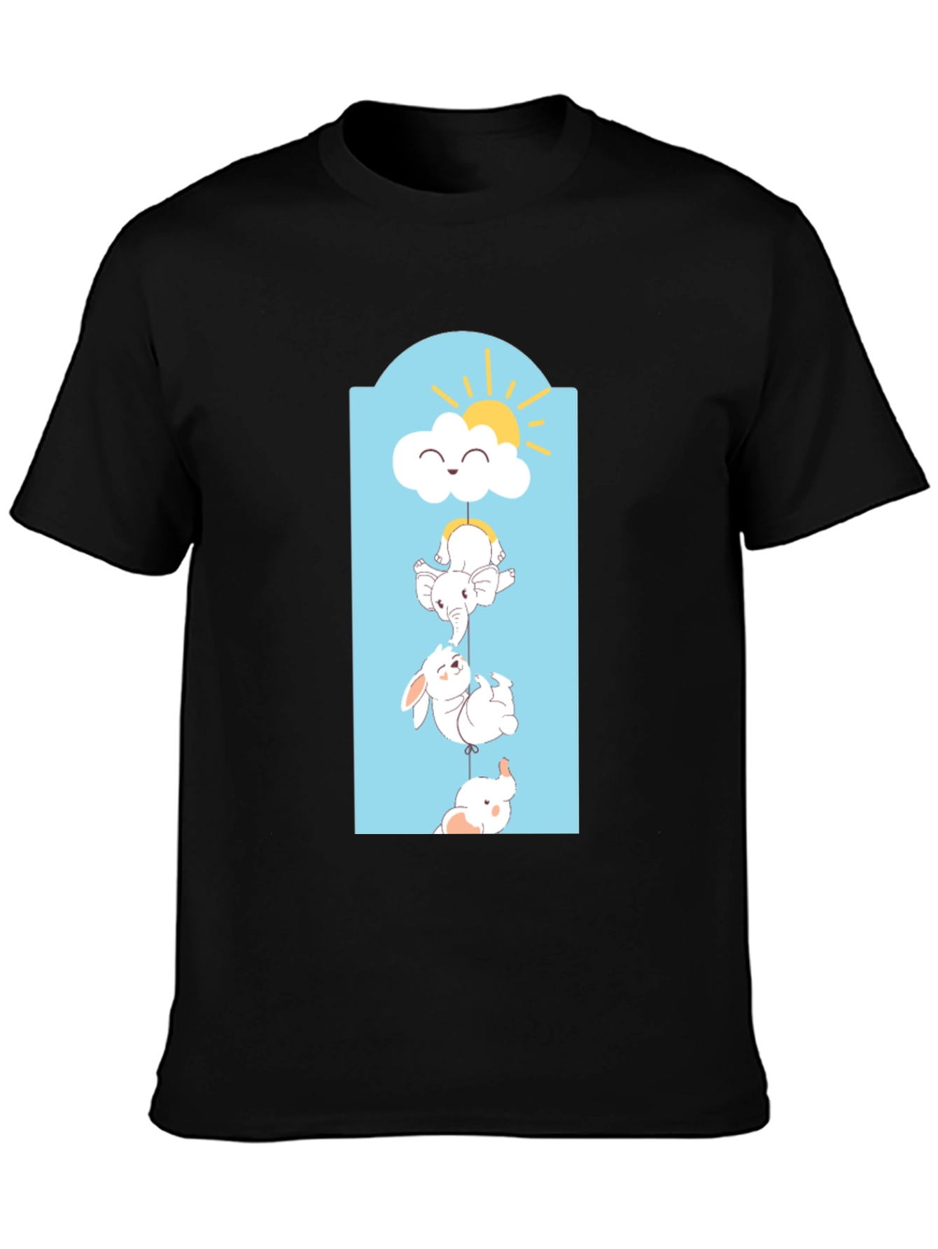 Cute Animal Stack Tee - Black Cotton Comfort