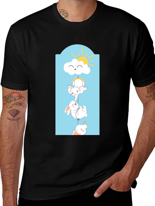 Cute Animal Stack Tee - Black Cotton Comfort