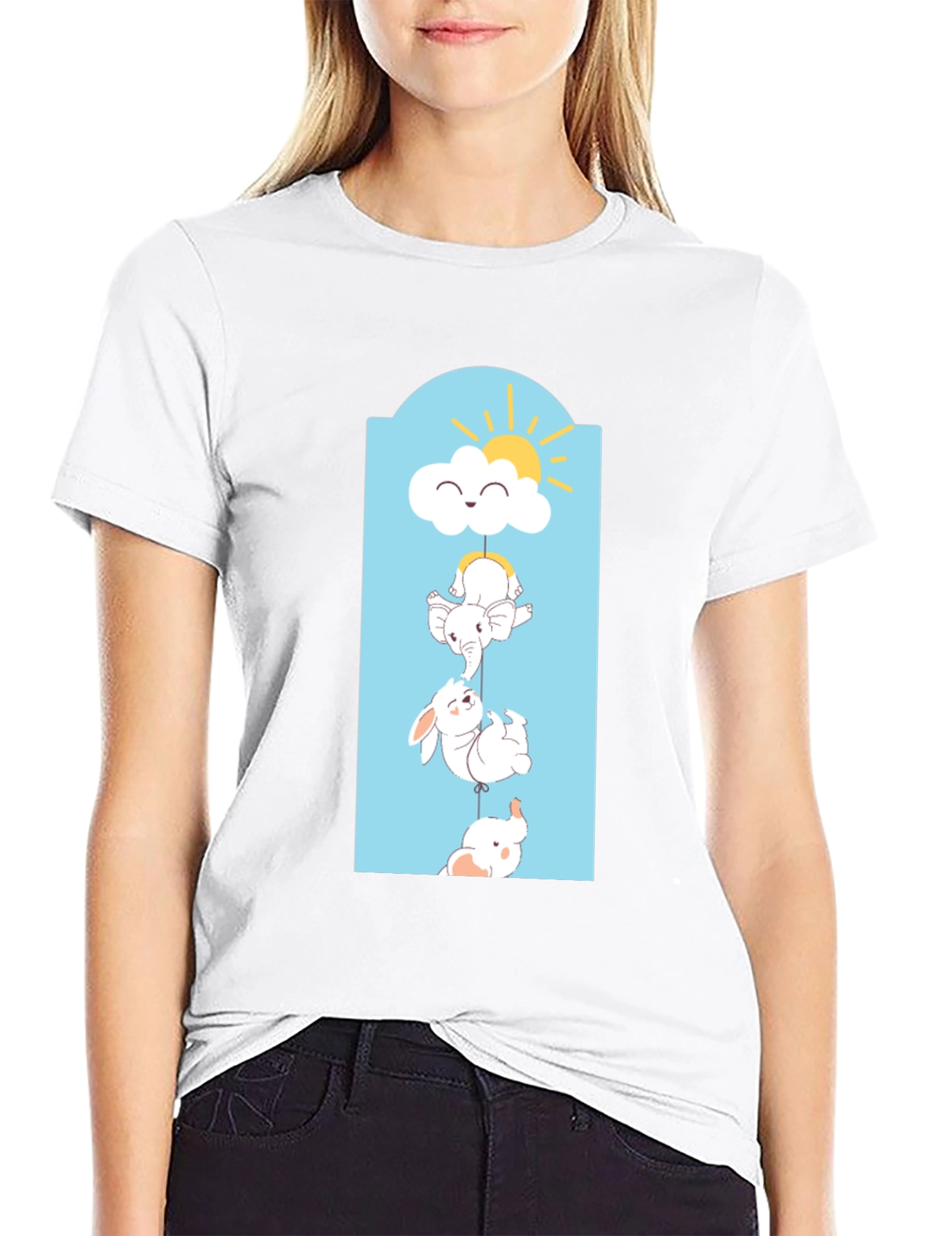 Cute Animal Stack Tee - Black Cotton Comfort