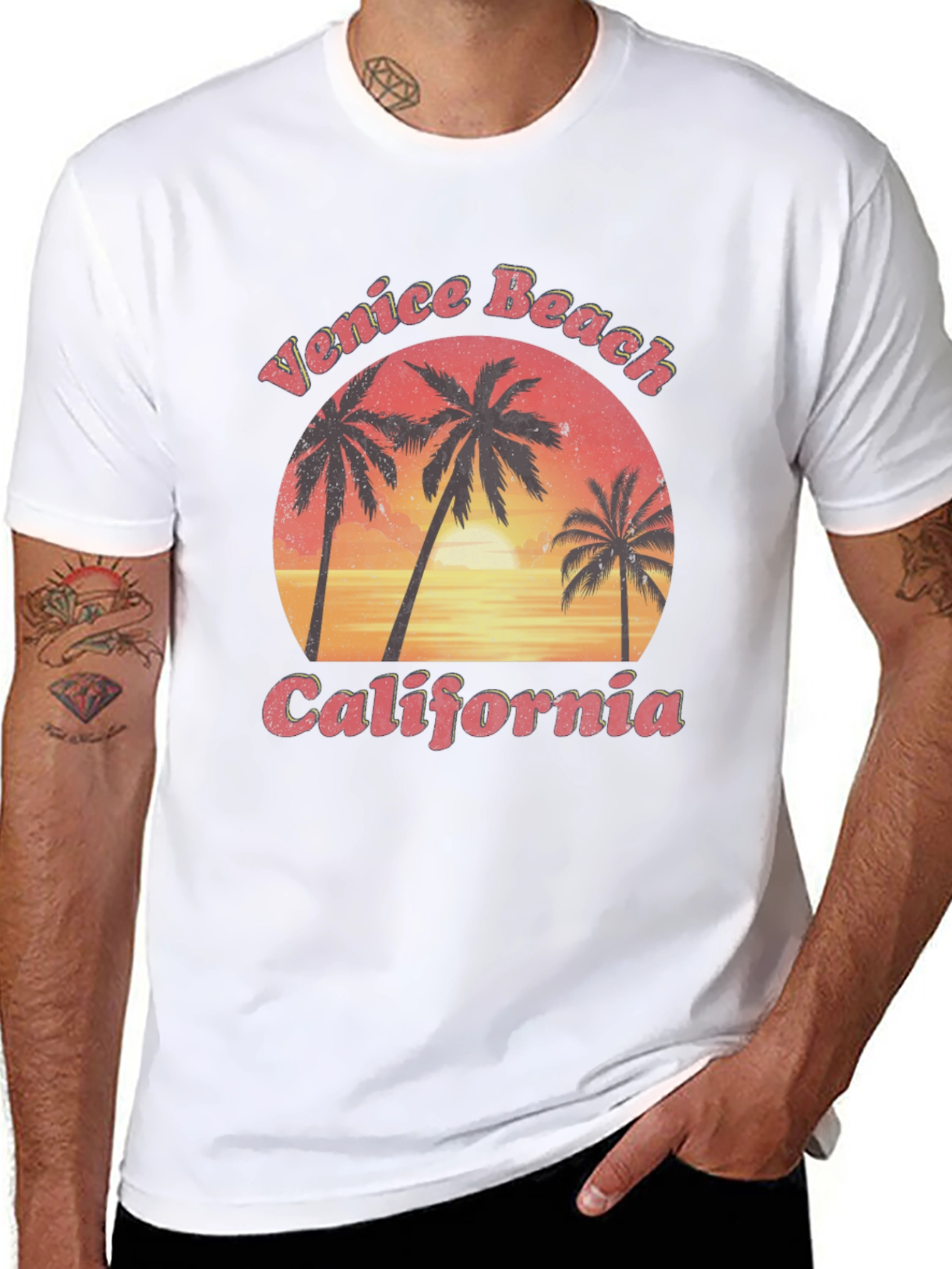 Venice Beach California Palm Tree Sunset T-Shirt