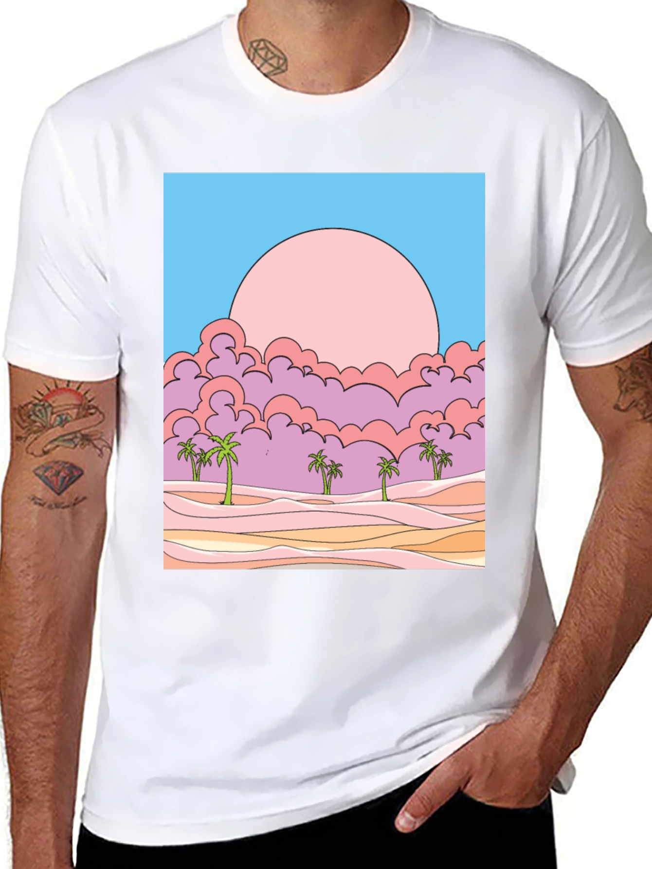 Sunset Palms Graphic Tee - Retro Style