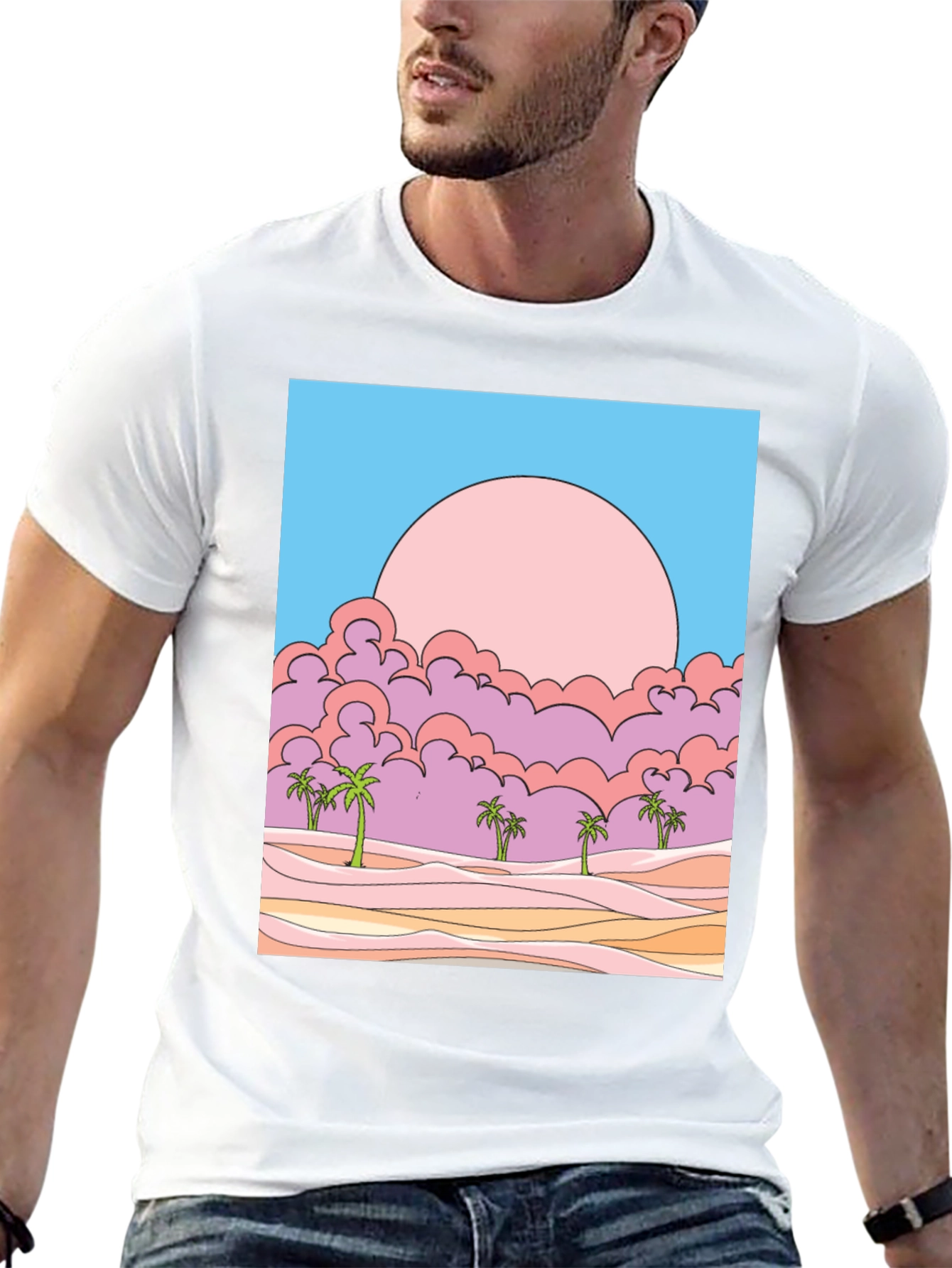 Sunset Palms Graphic Tee - Retro Style