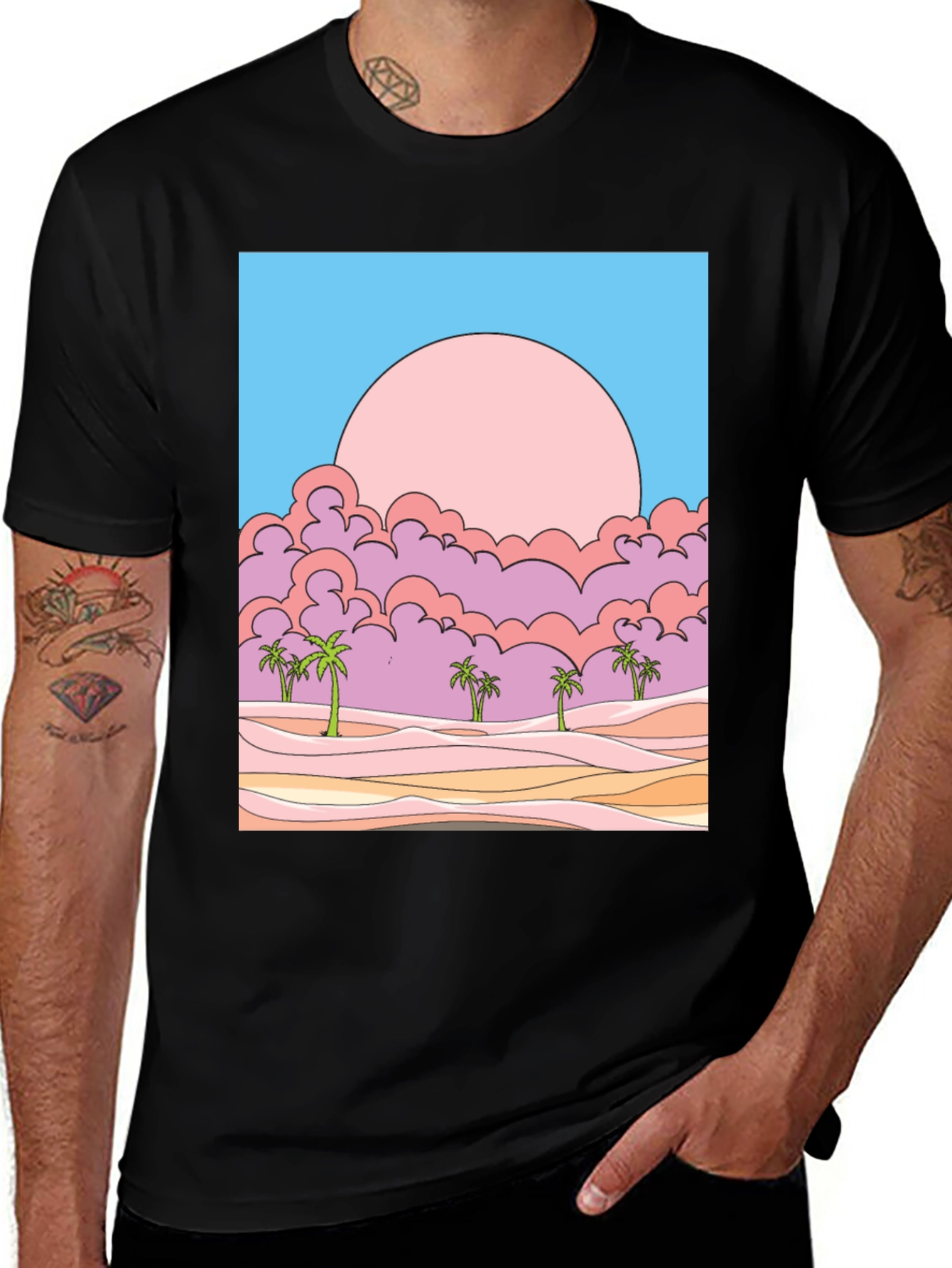 Sunset Palms Graphic Tee - Retro Style