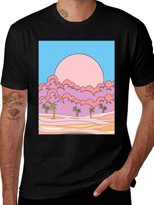 Sunset Palms Graphic Tee - Retro Style