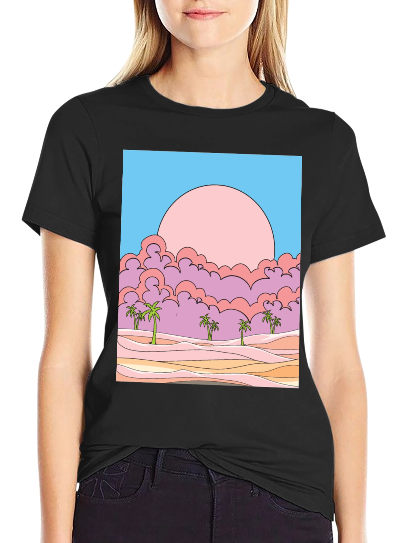 Sunset Palms Graphic Tee - Retro Style