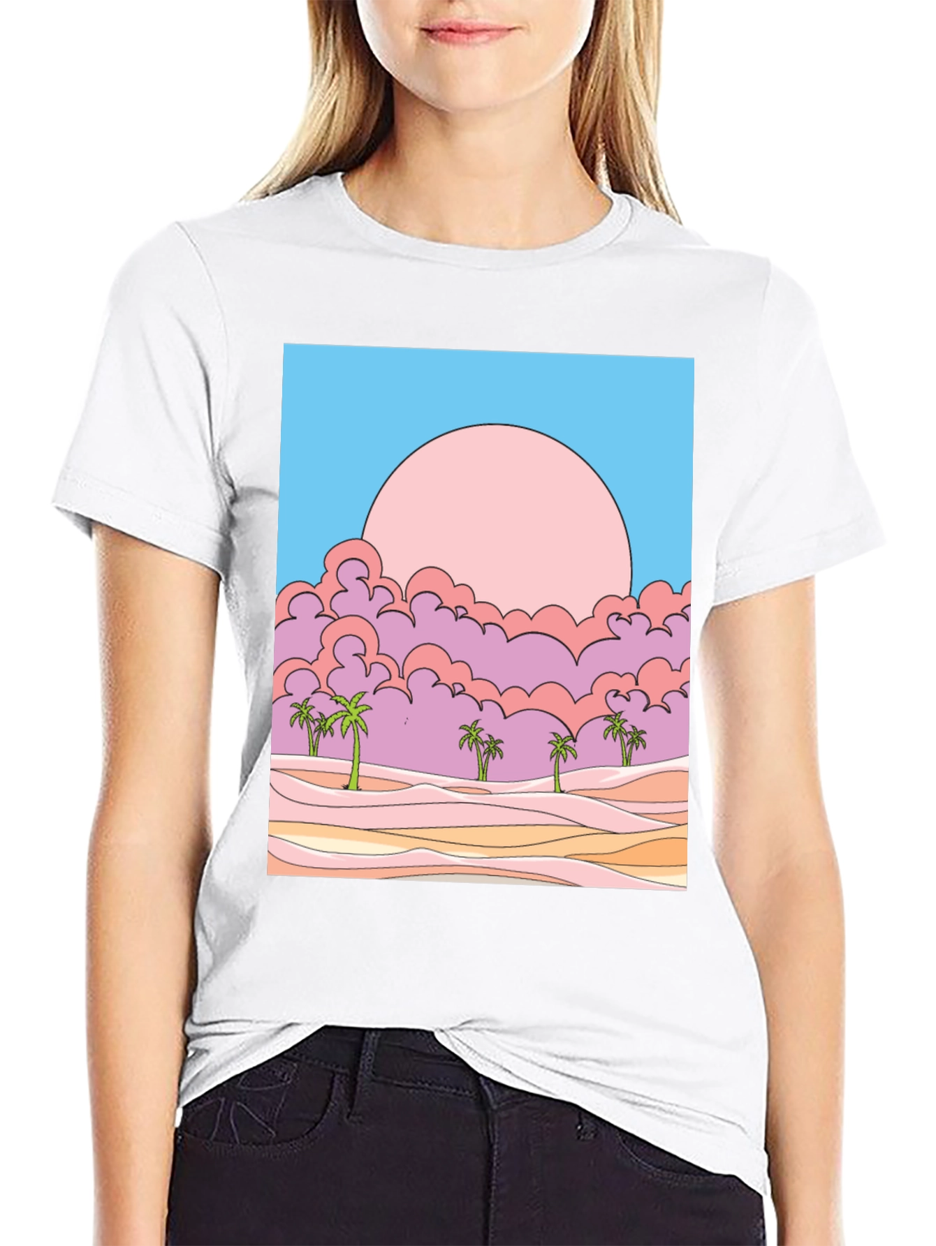 Sunset Palms Graphic Tee - Retro Style