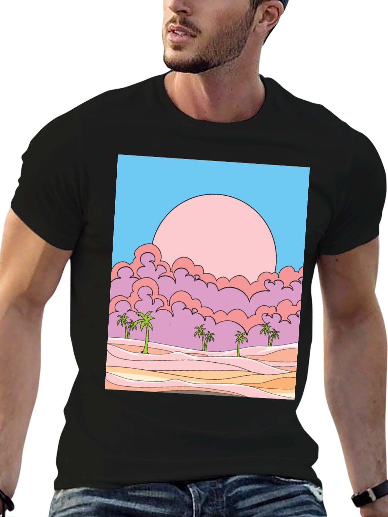 Sunset Palms Graphic Tee - Retro Style
