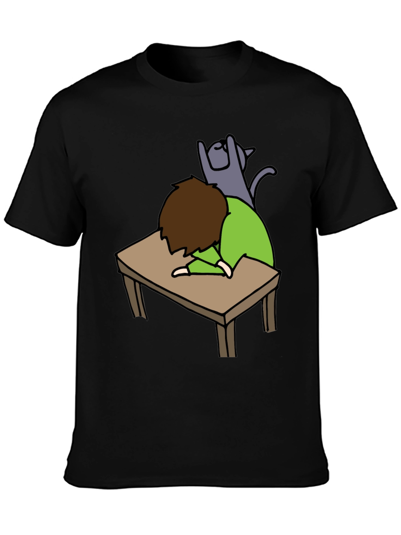 Mans Black T-shirt - Sleeper with Cat Graphic
