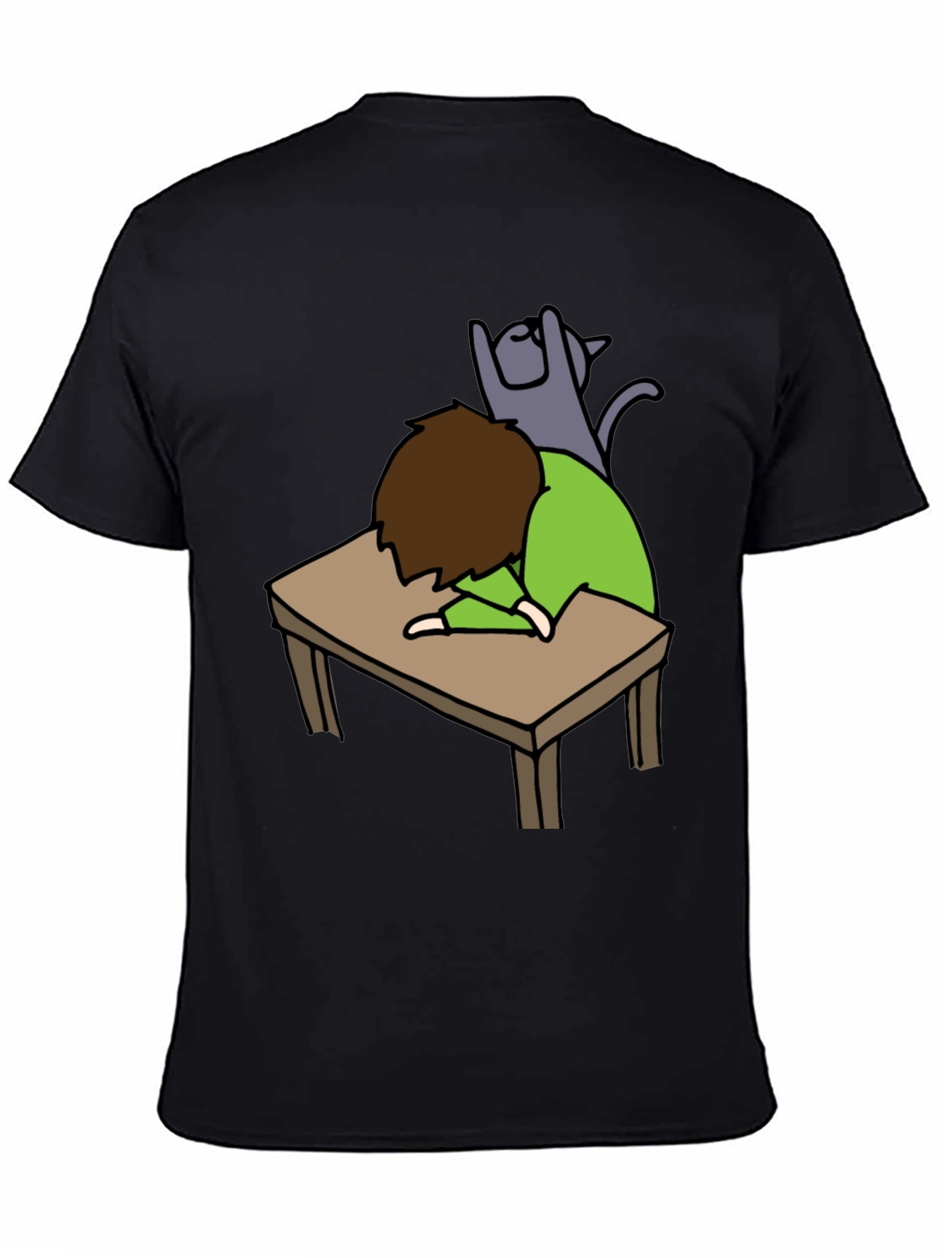 Mans Black T-shirt - Sleeper with Cat Graphic