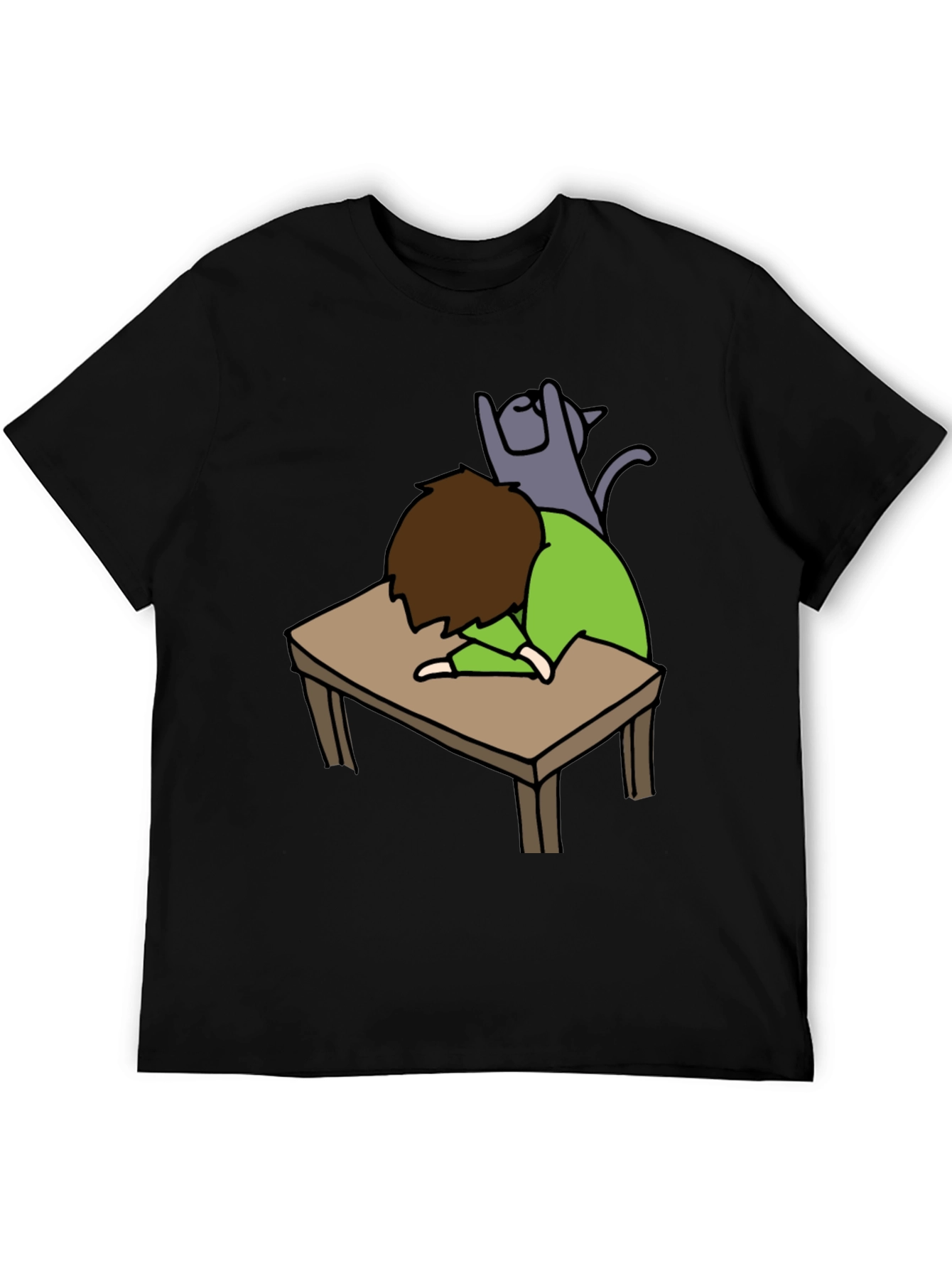 Mans Black T-shirt - Sleeper with Cat Graphic