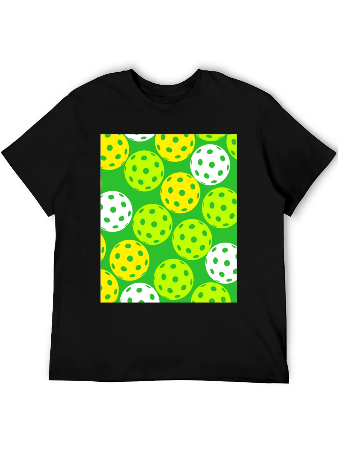 Pickleball Balls Patterned Black T-Shirt