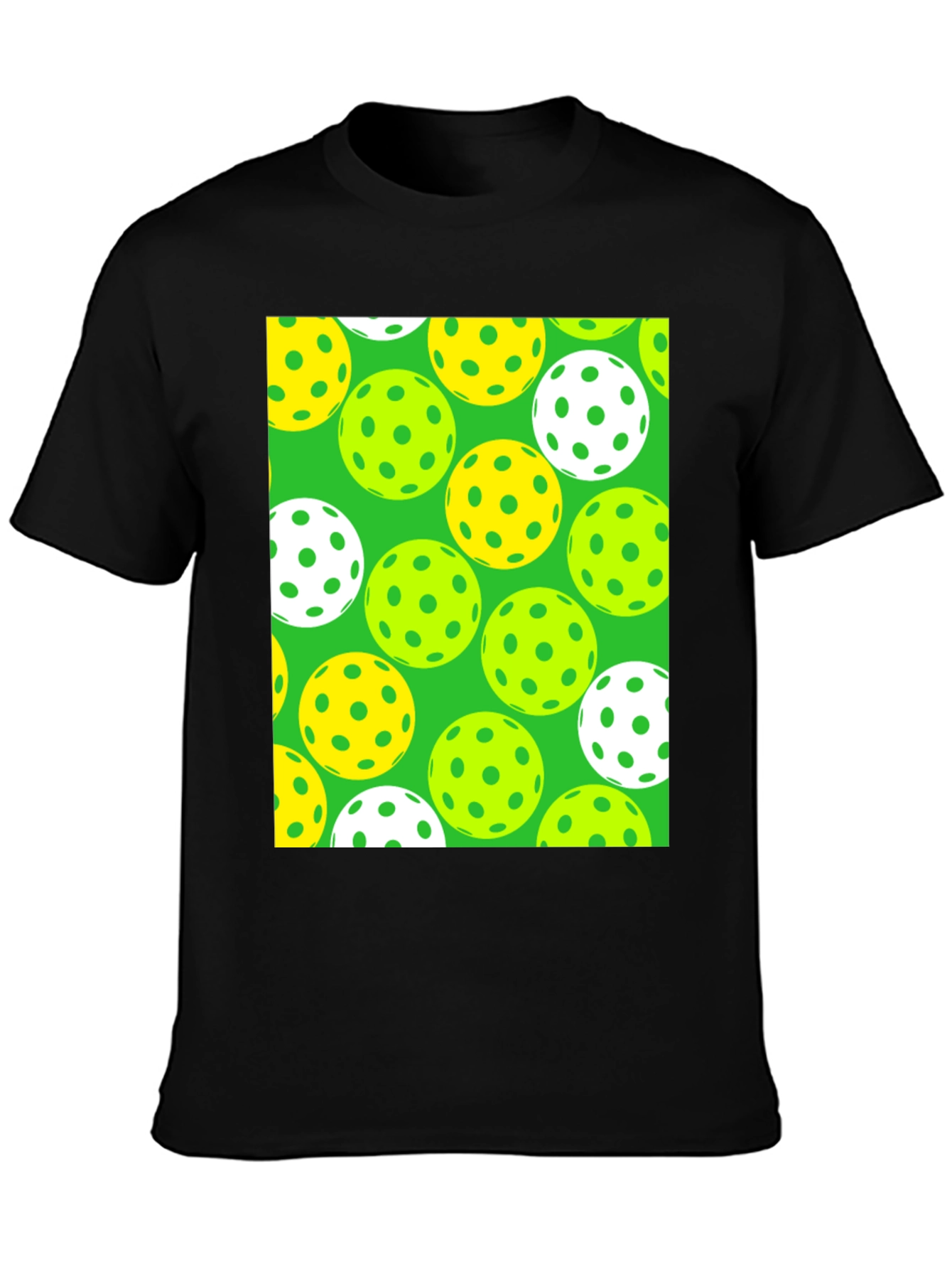 Pickleball Balls Patterned Black T-Shirt