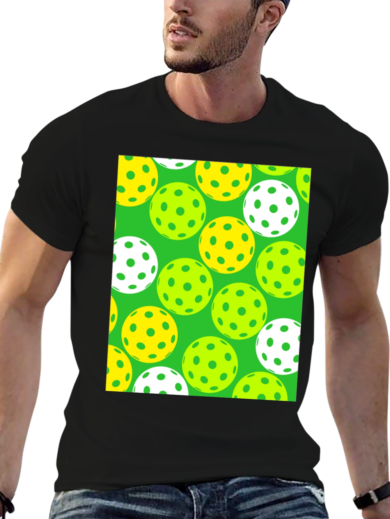 Pickleball Balls Patterned Black T-Shirt
