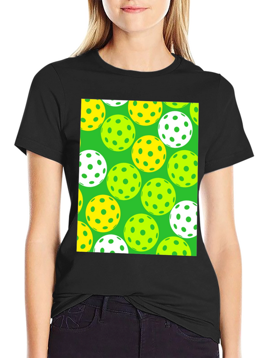 Pickleball Balls Patterned Black T-Shirt