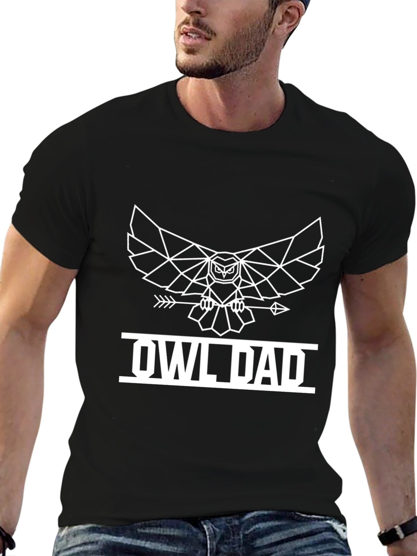 Owl Dad T-Shirt - Geometric Bird Design