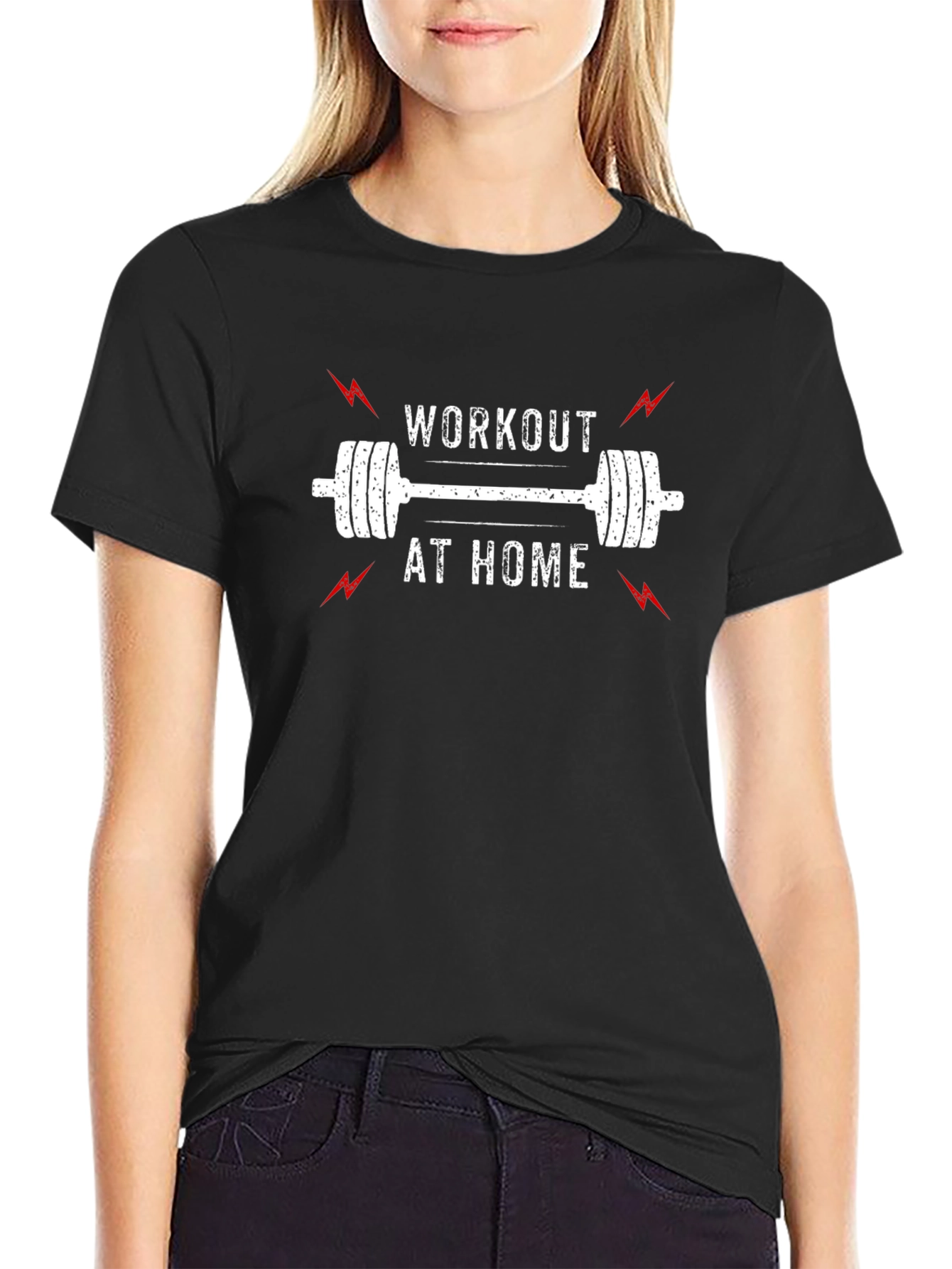 Workout at Home Black Graphic T-Shirt