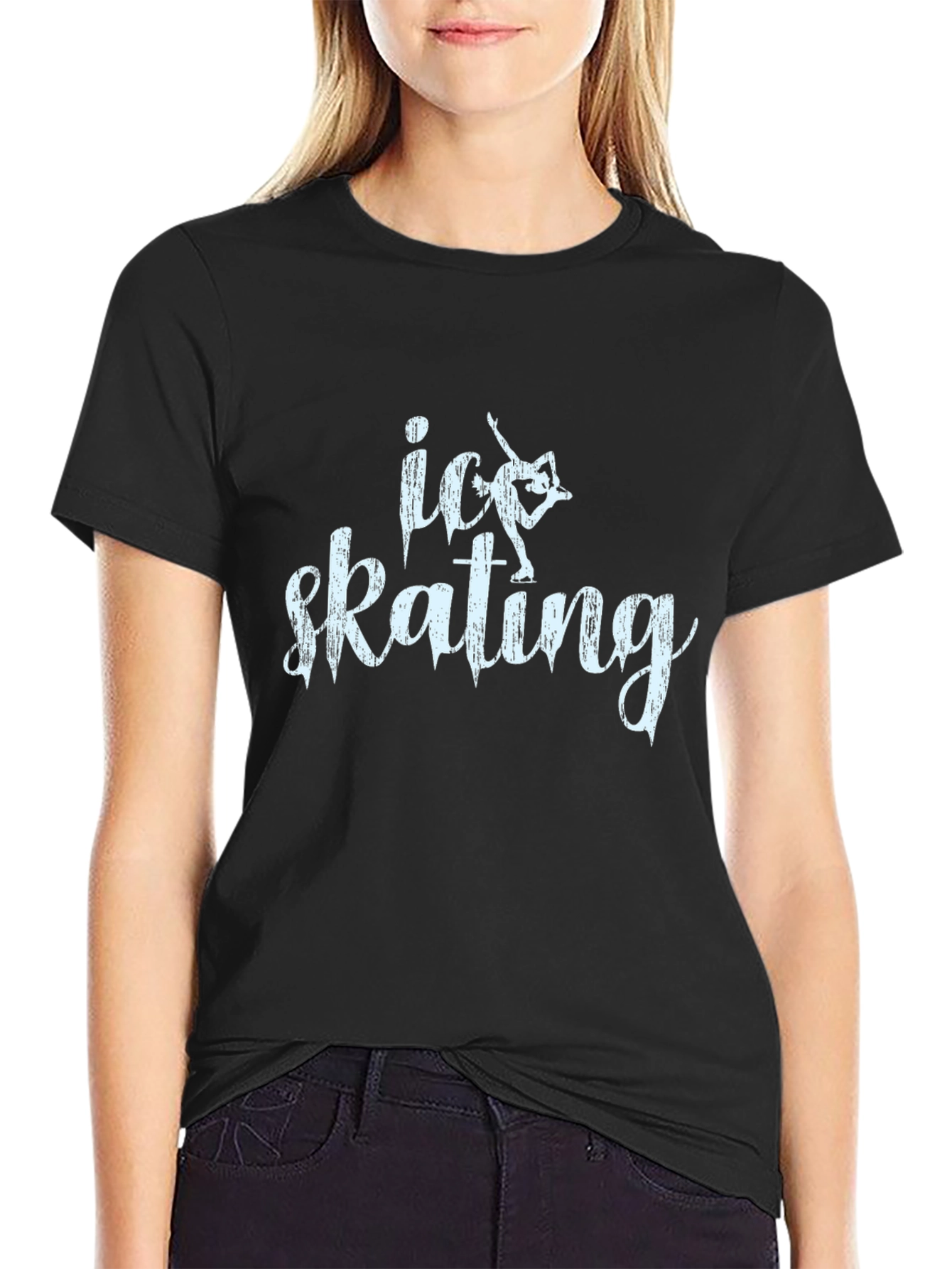 Ice Skating Graphic Tee - Black Cotton T-Shirt
