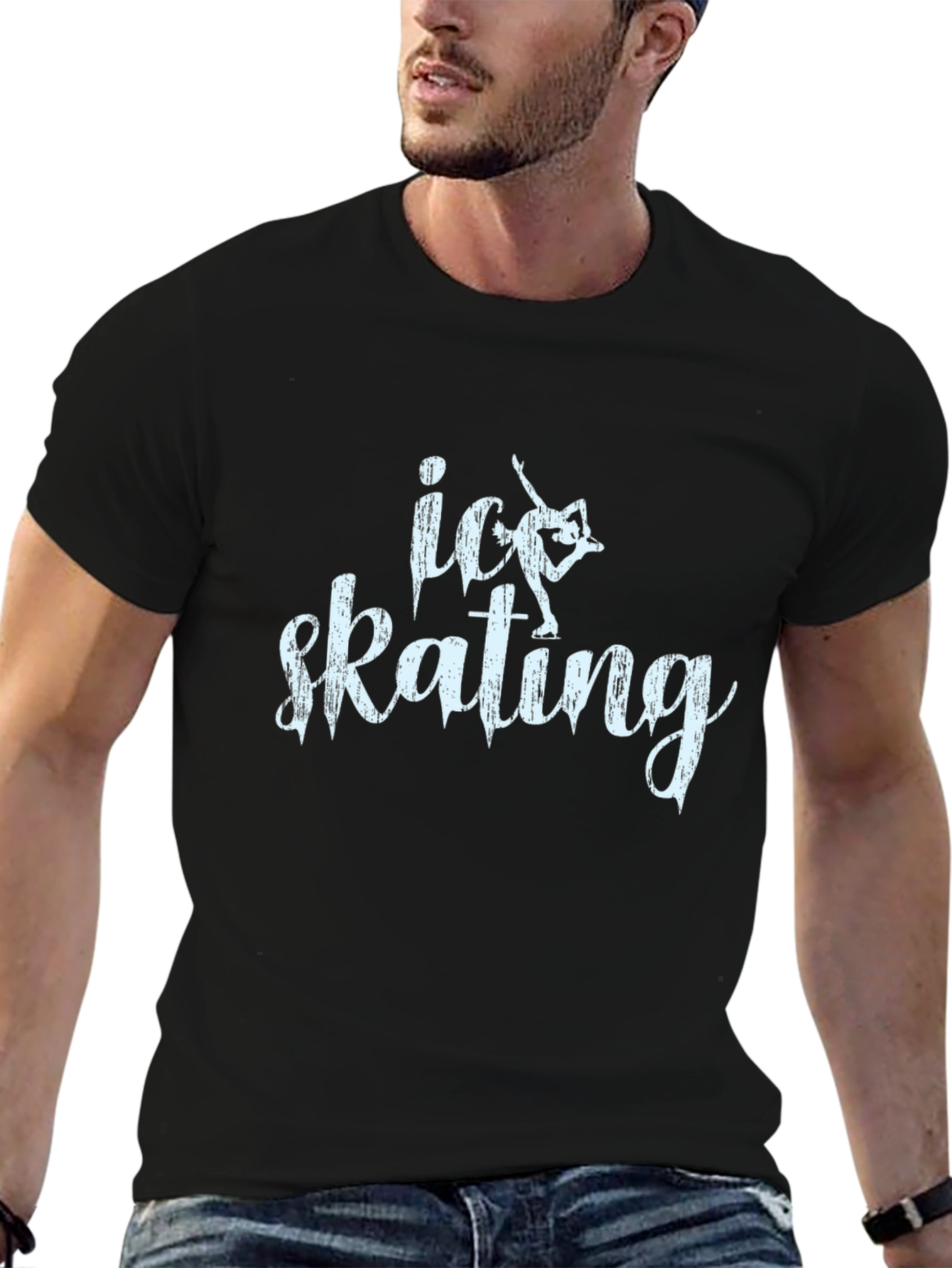 Ice Skating Graphic Tee - Black Cotton T-Shirt