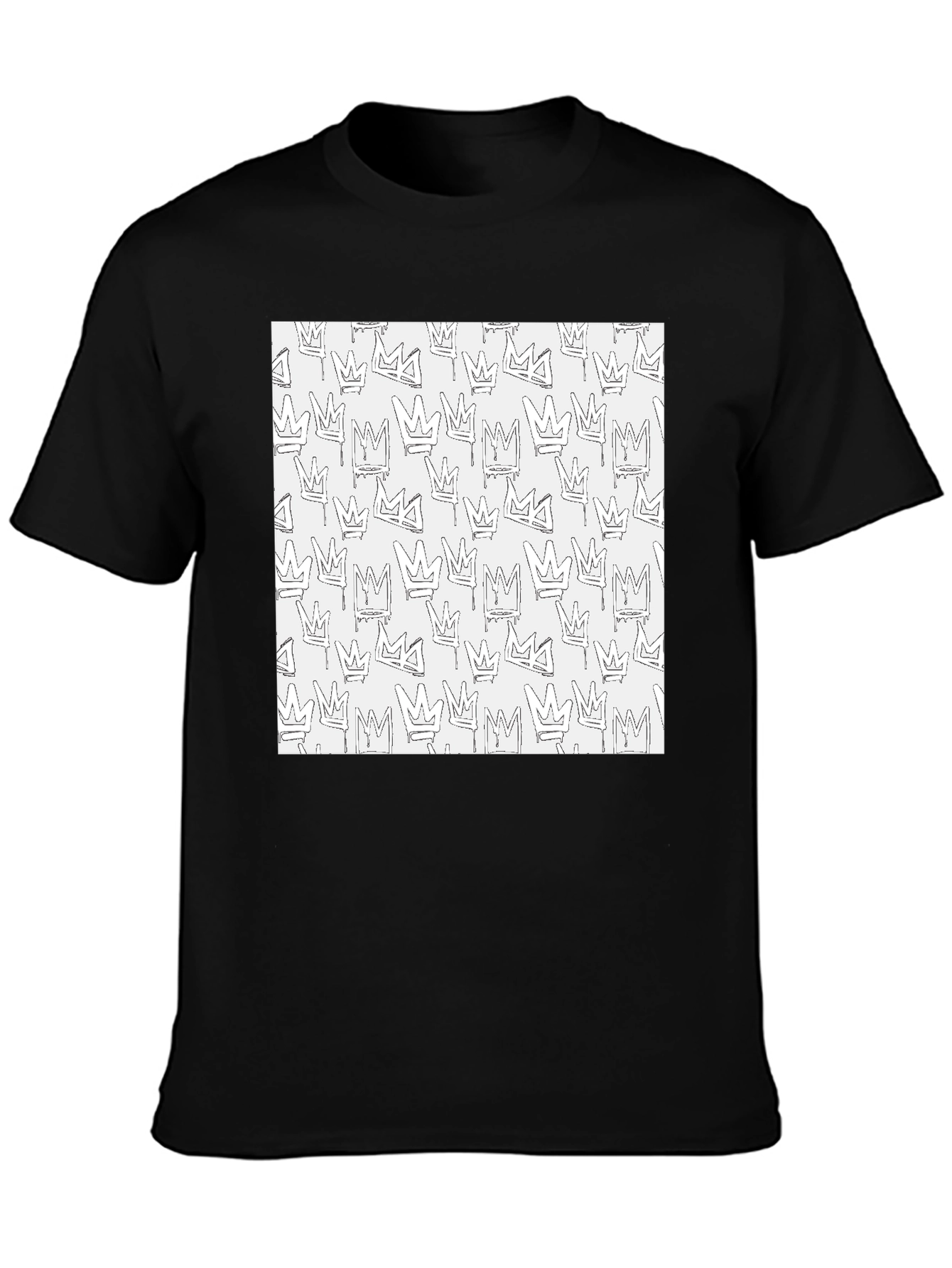 Crown Print Black Crew Neck T-Shirt