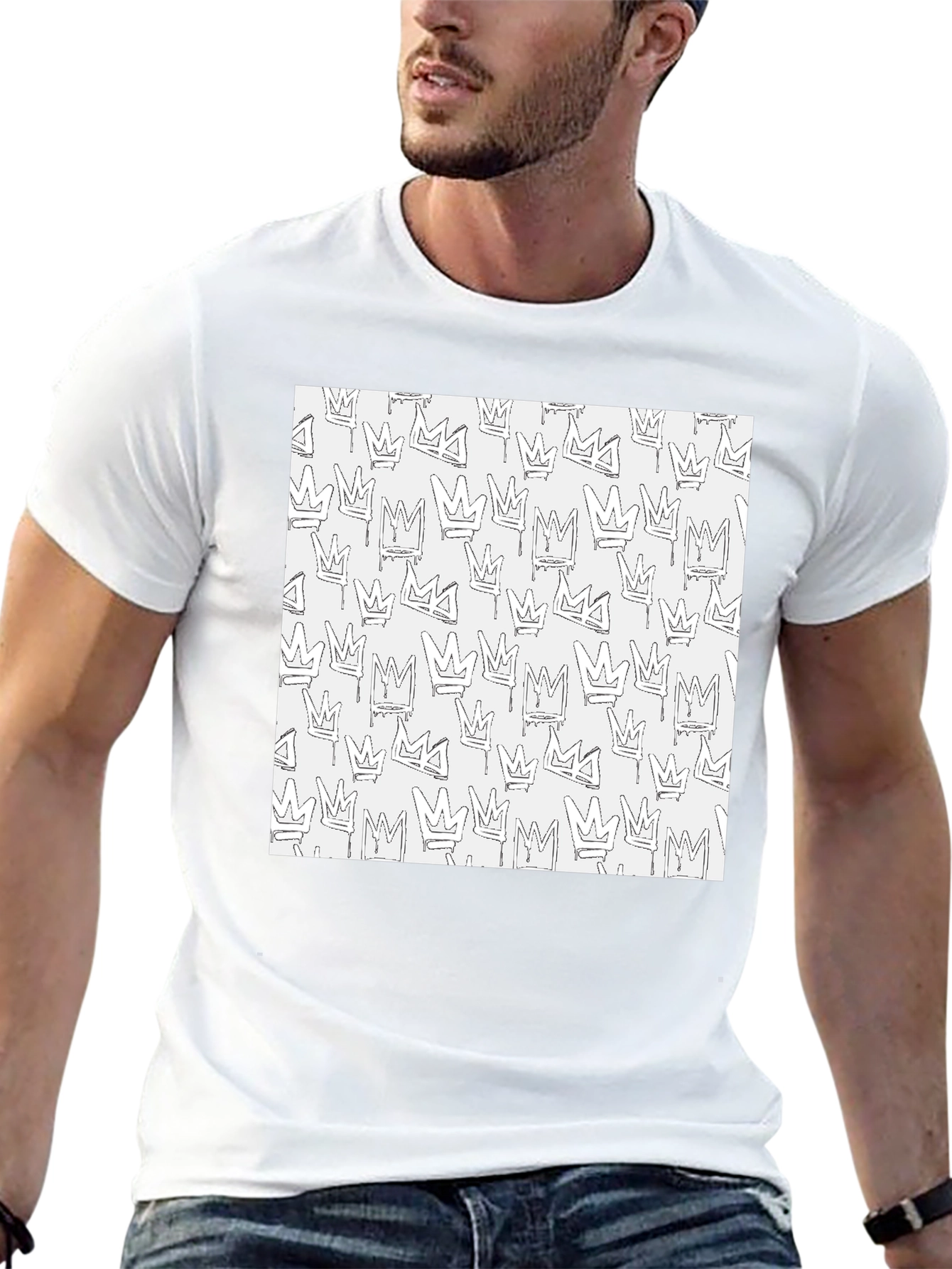 Crown Print Black Crew Neck T-Shirt