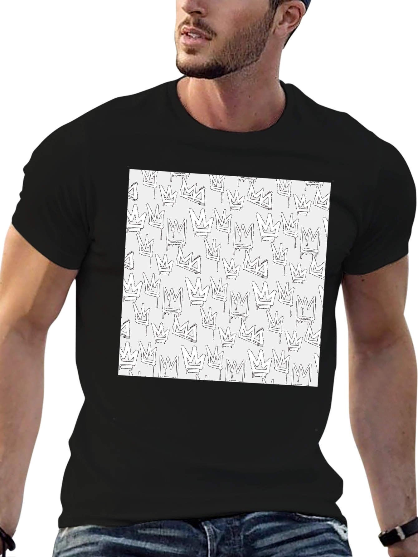 Crown Print Black Crew Neck T-Shirt