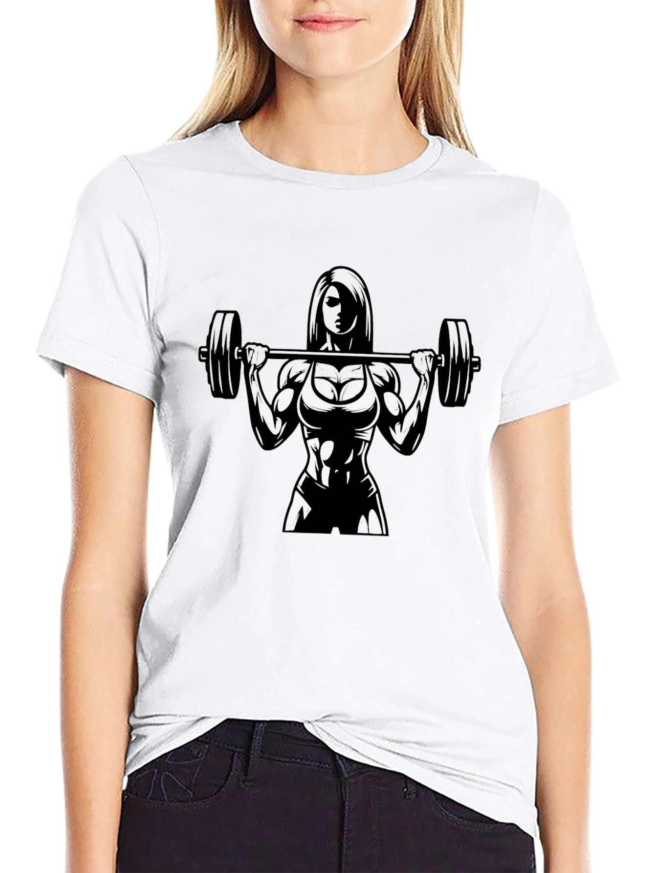 Weightlifting Woman Graphic Tee - Black Cotton T-Shirt