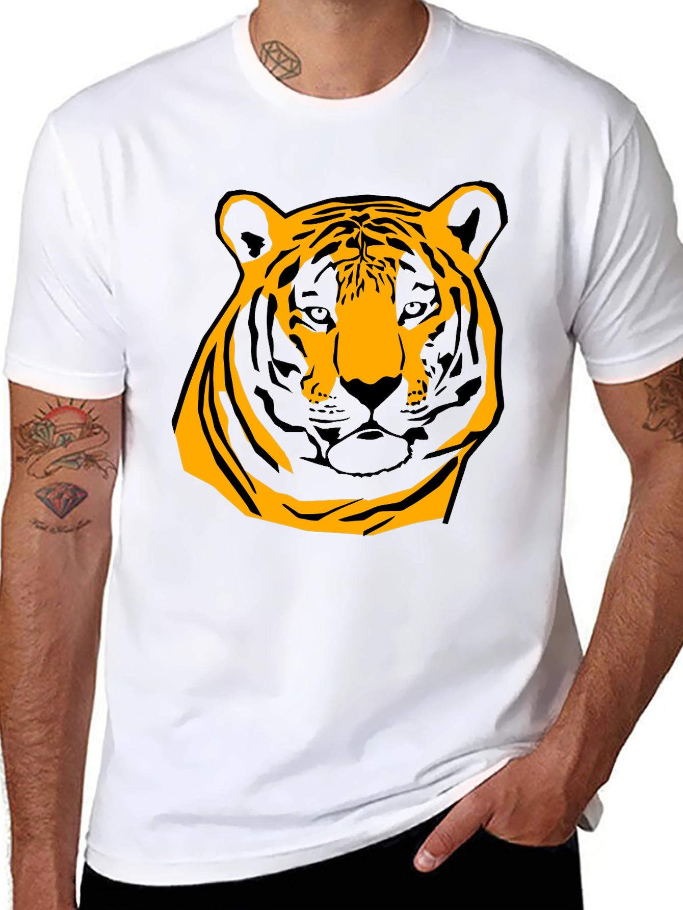 Bold Tiger Graphic Tee - Black Cotton Shirt