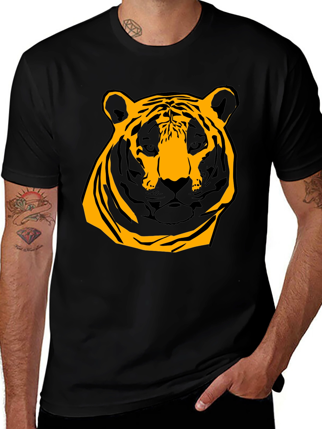 Bold Tiger Graphic Tee - Black Cotton Shirt