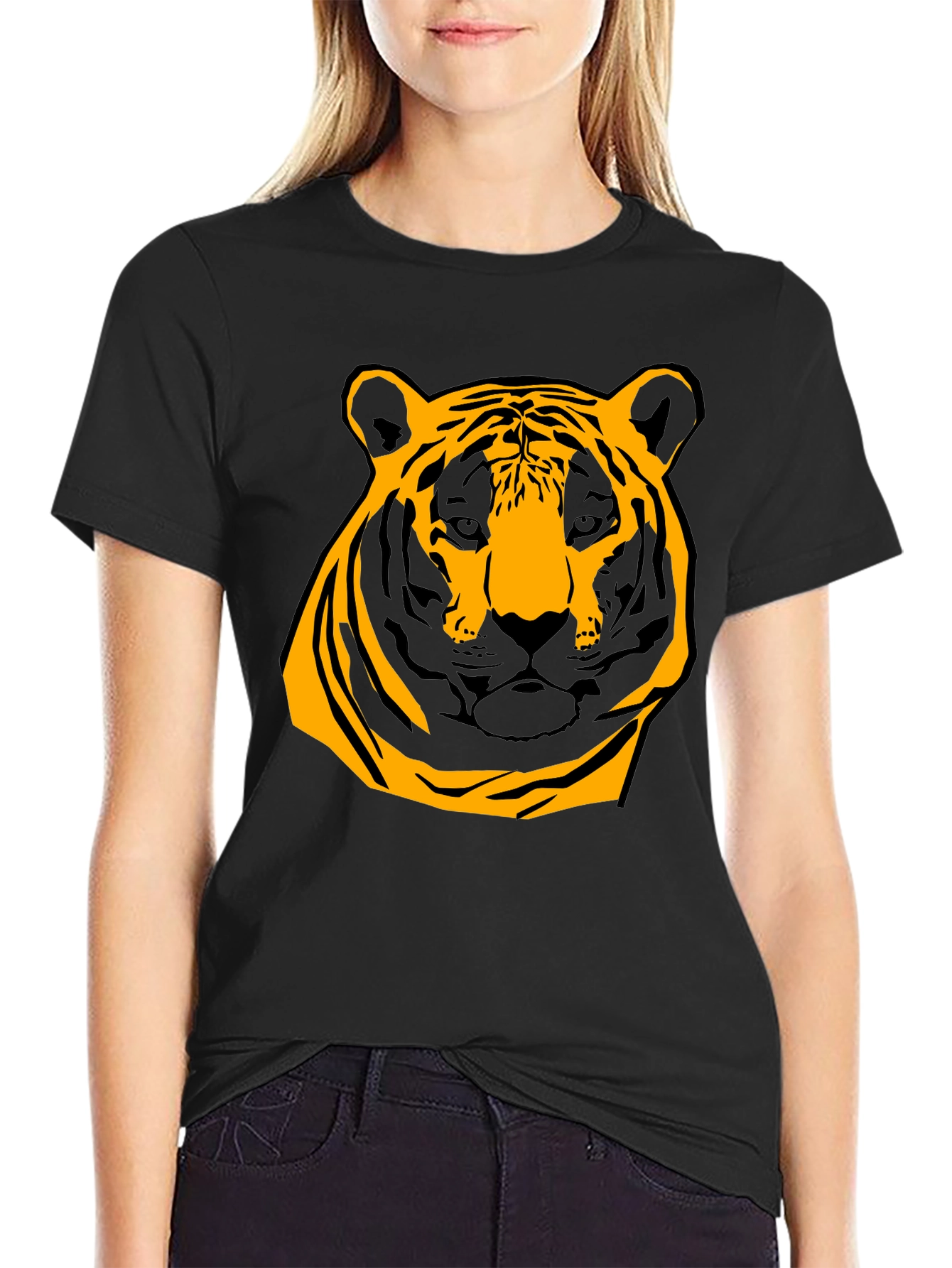Bold Tiger Graphic Tee - Black Cotton Shirt