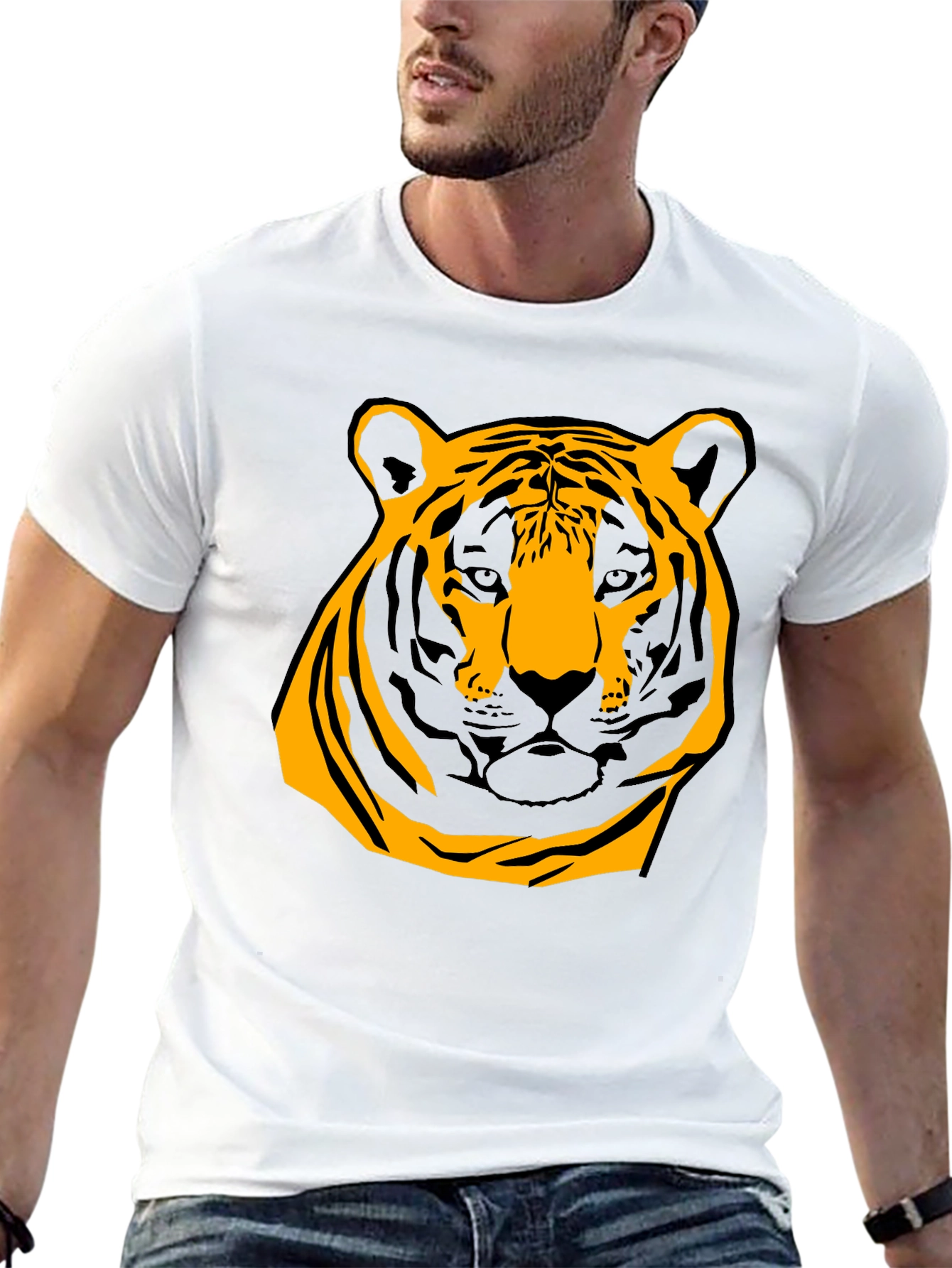 Bold Tiger Graphic Tee - Black Cotton Shirt