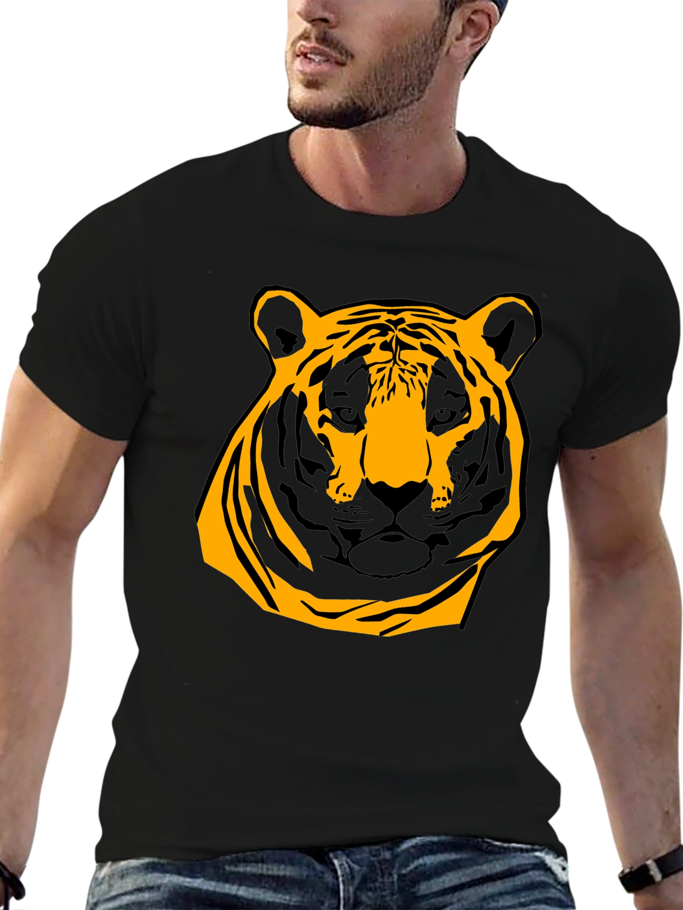 Bold Tiger Graphic Tee - Black Cotton Shirt
