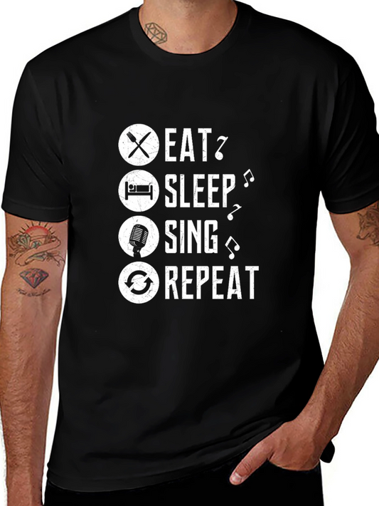 Eat Sleep Sing Repeat Graphic Tee - Music Lover T-Shirt