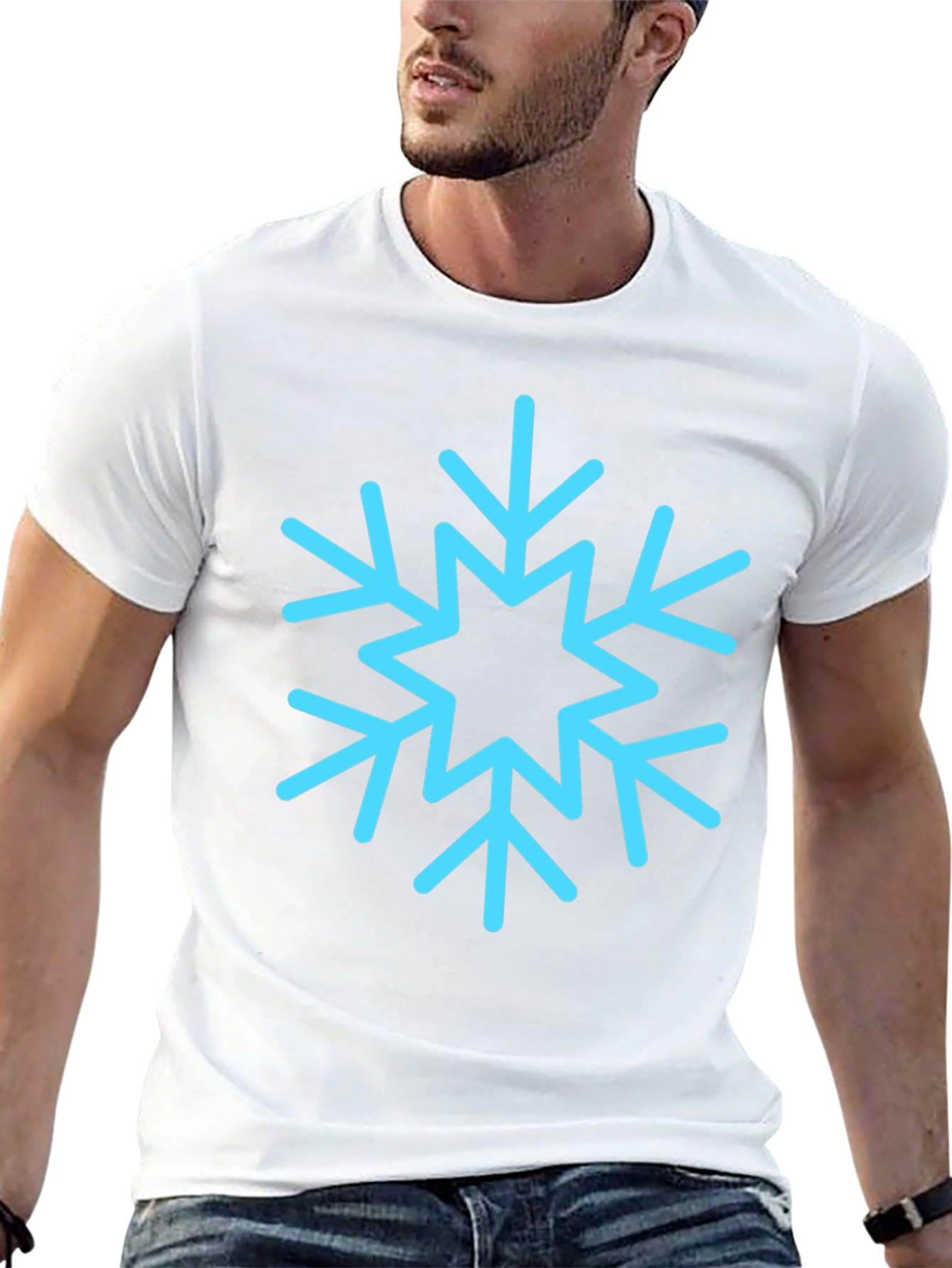 Black T-Shirt with Light Blue Snowflake Design