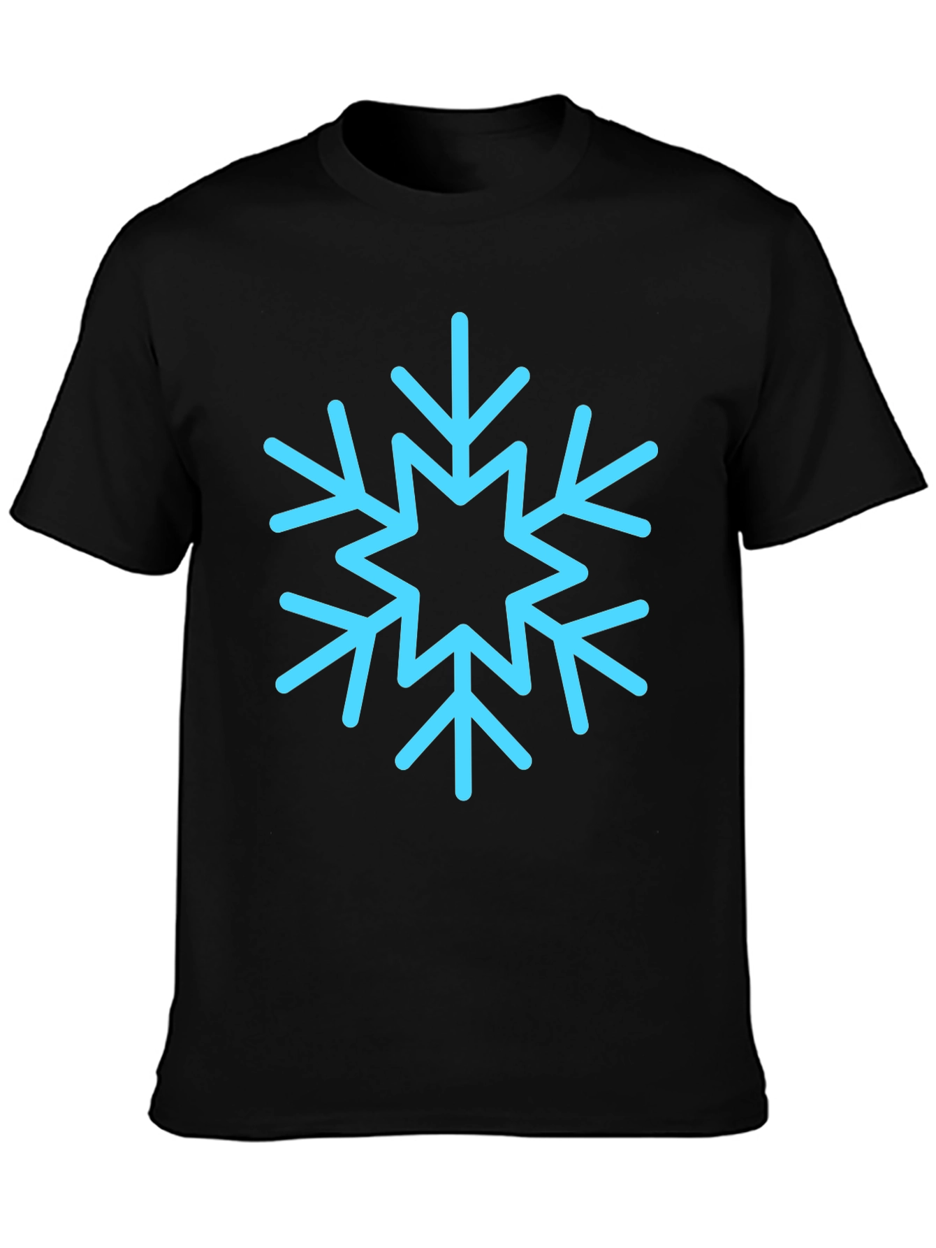 Black T-Shirt with Light Blue Snowflake Design
