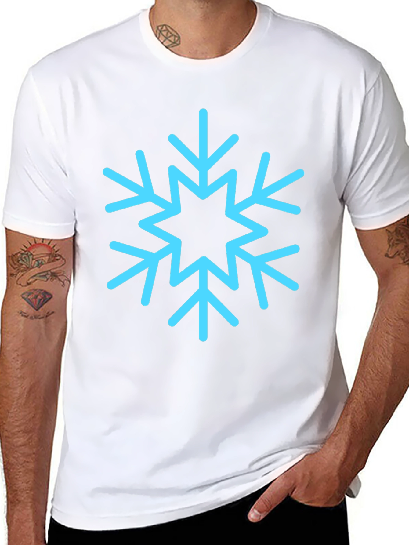 Black T-Shirt with Light Blue Snowflake Design