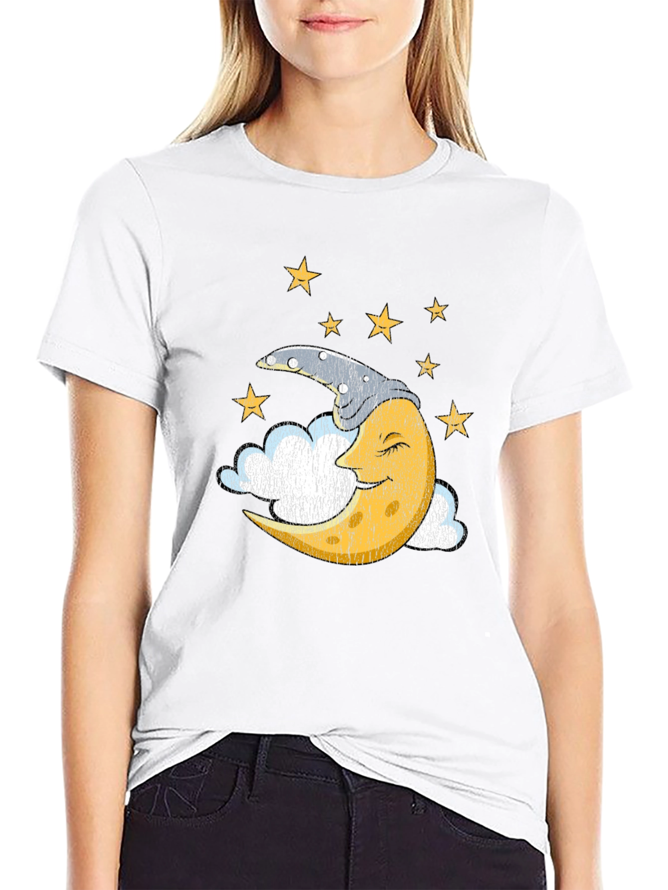 Sleepy Moon Graphic T-Shirt - Dreamy Celestial Design
