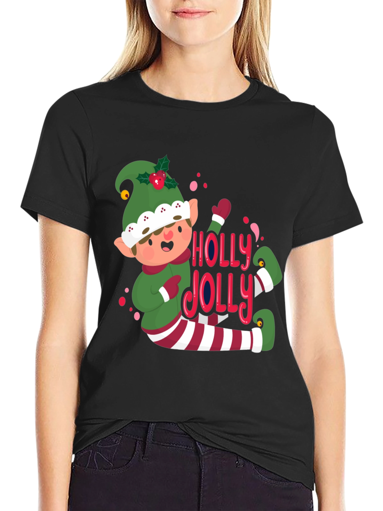 Festive Elf Holly Jolly Graphic Tee