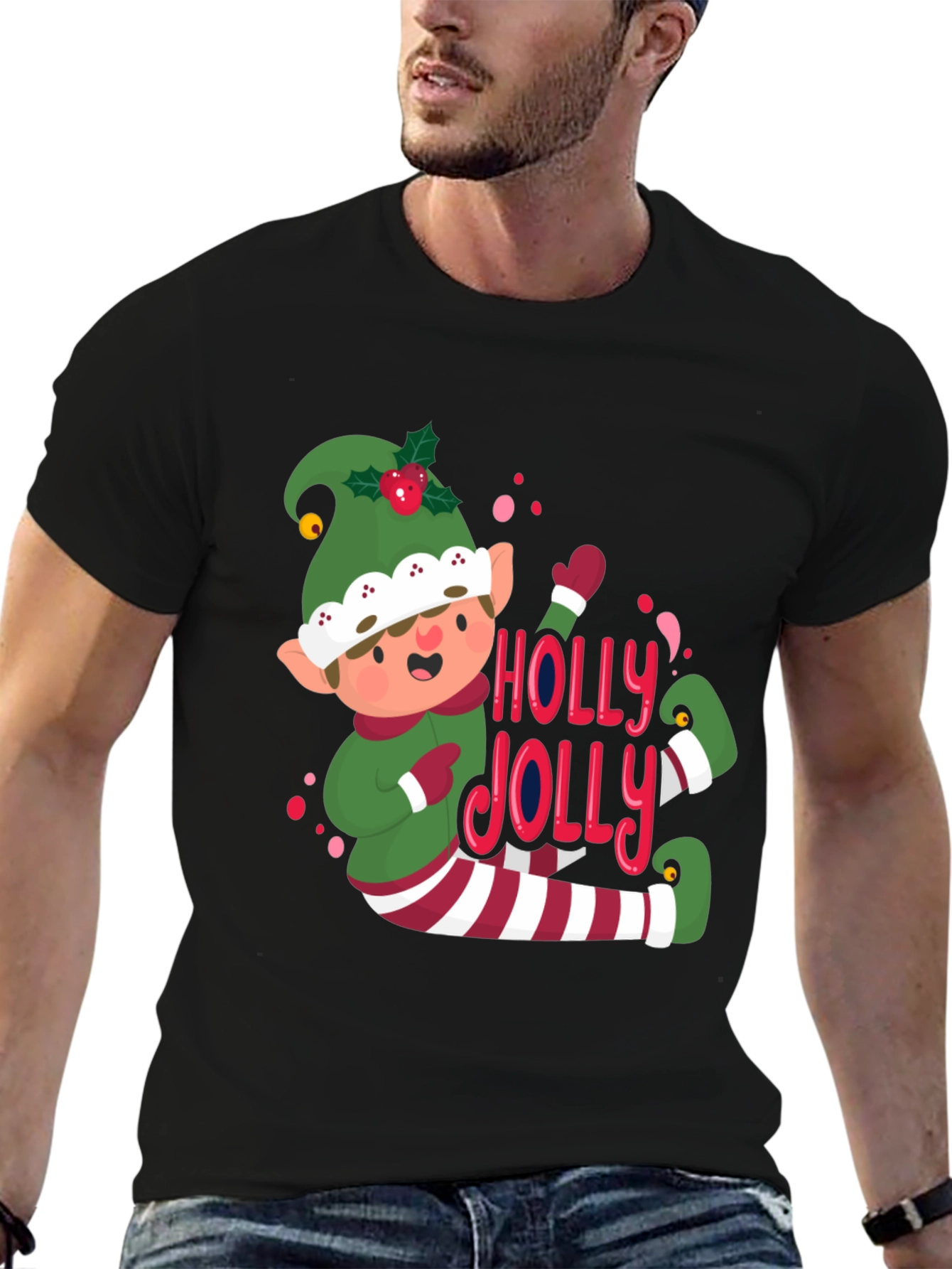 Festive Elf Holly Jolly Graphic Tee