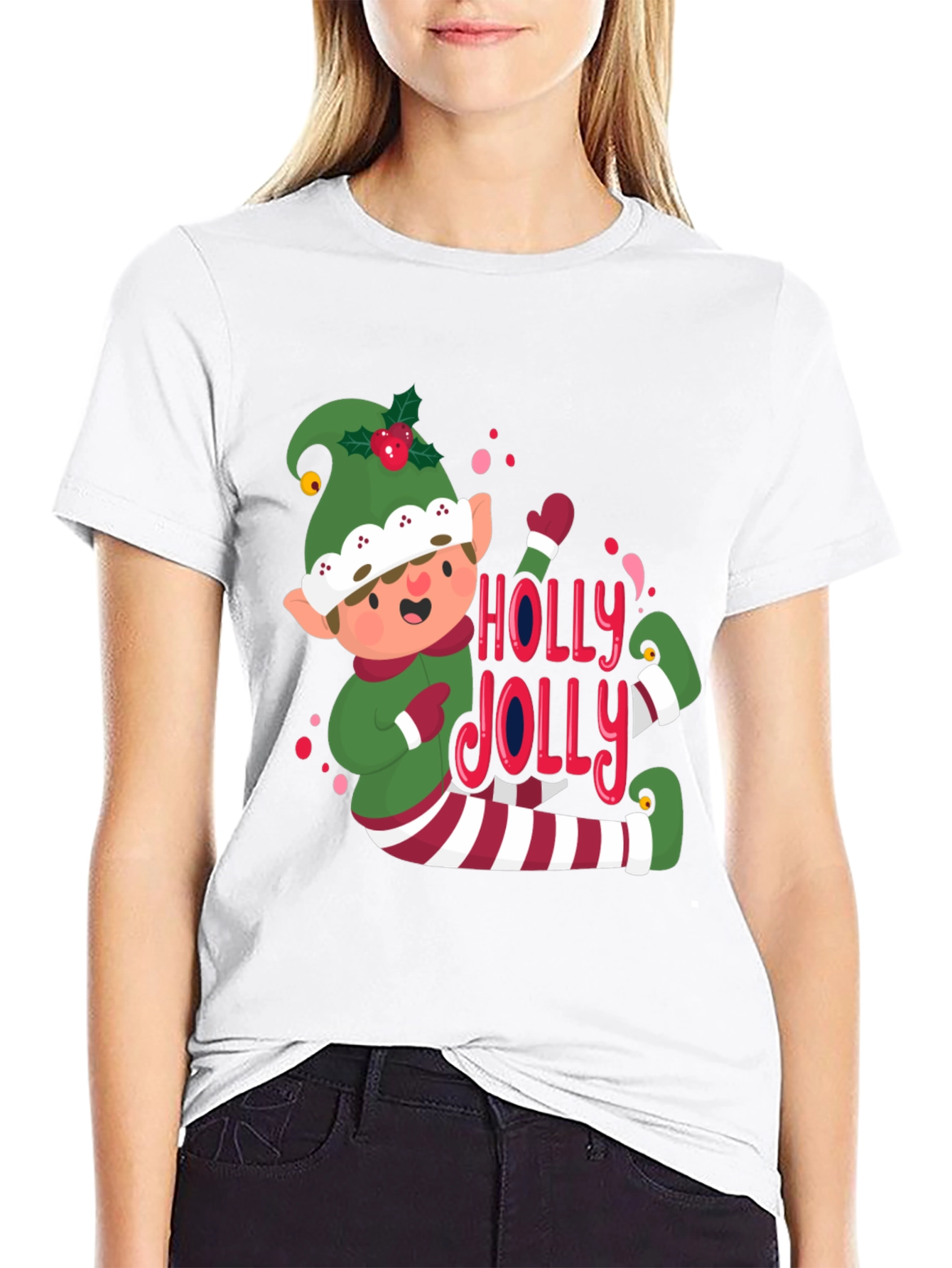 Festive Elf Holly Jolly Graphic Tee